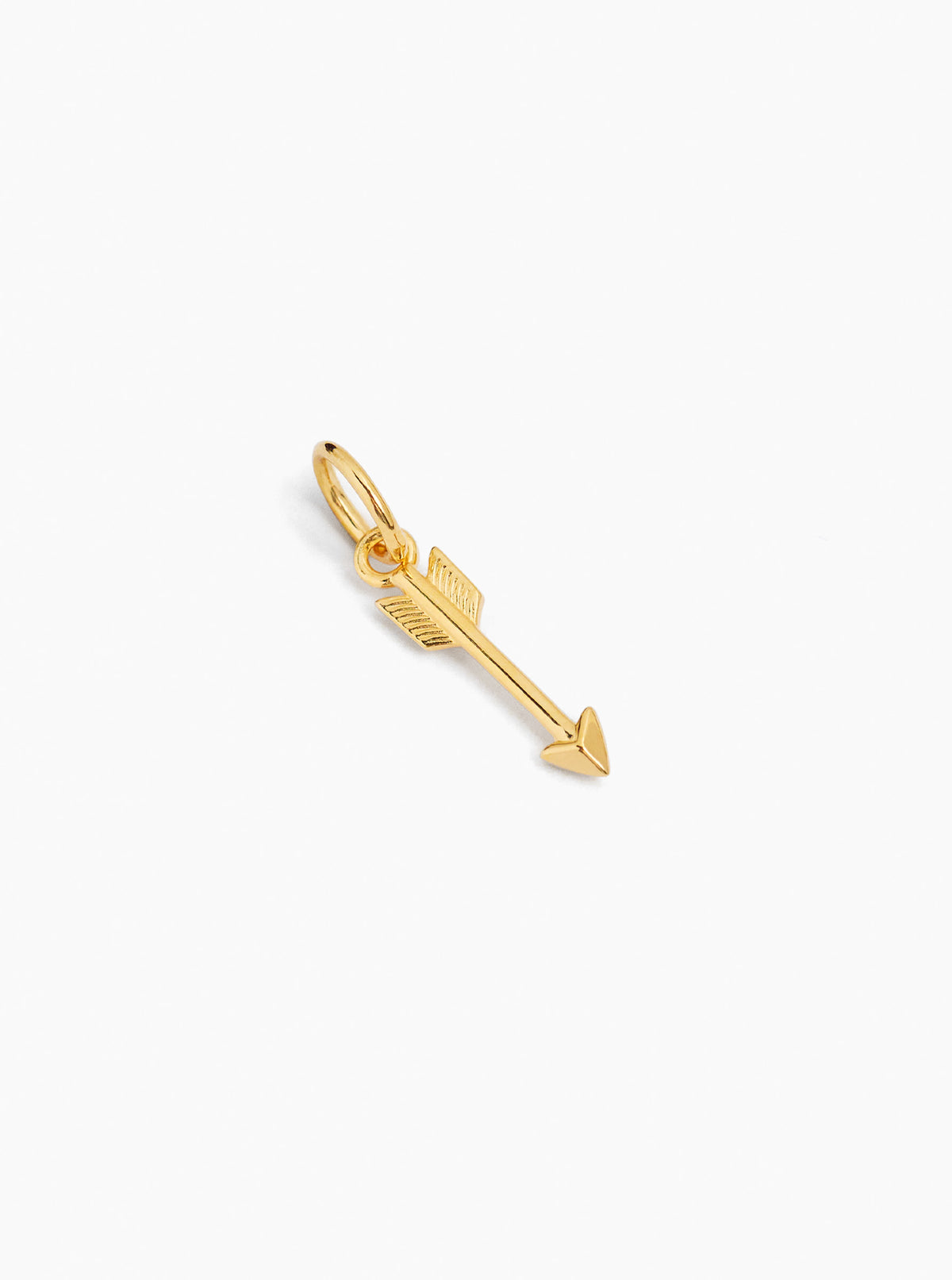 Gold arrow pendant charm with loop bail and downward arrow tip detail