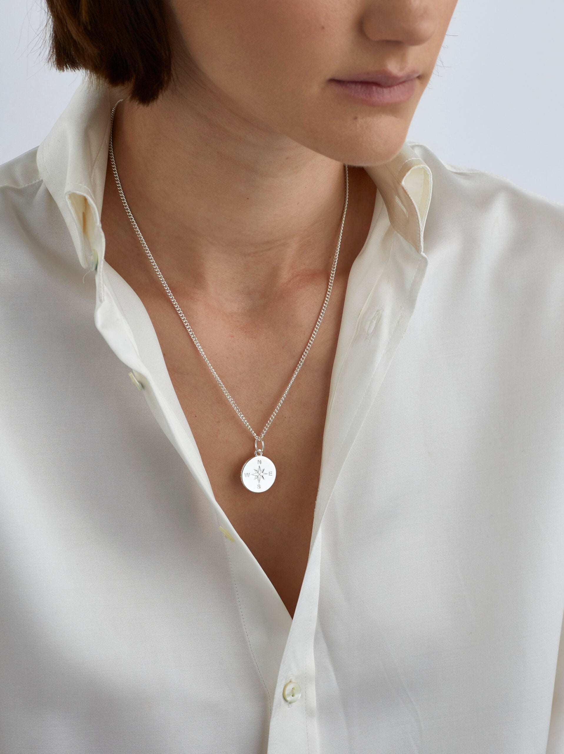 Large Silver Compass Necklace