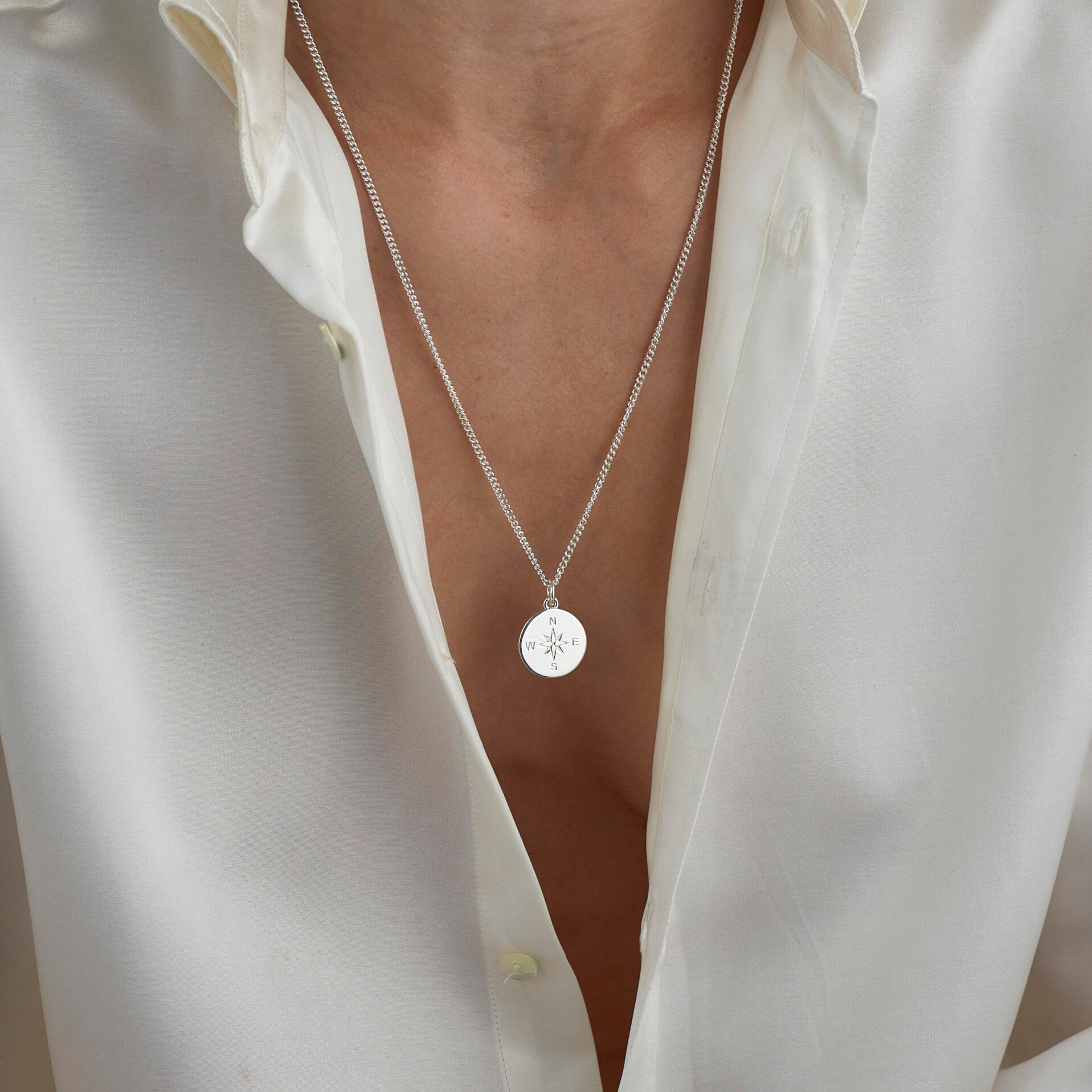 Large Silver Compass Necklace