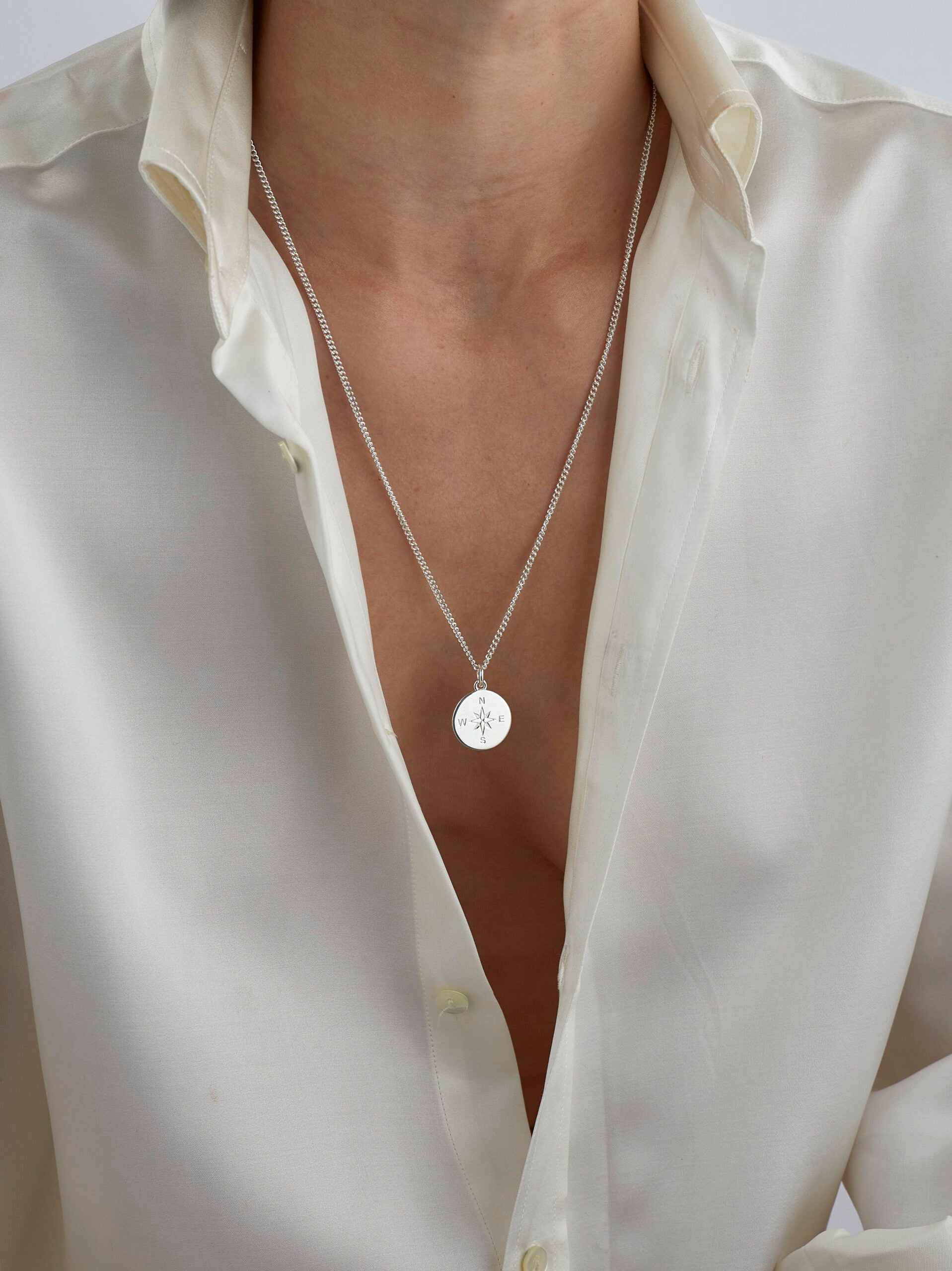 Large Silver Compass Necklace
