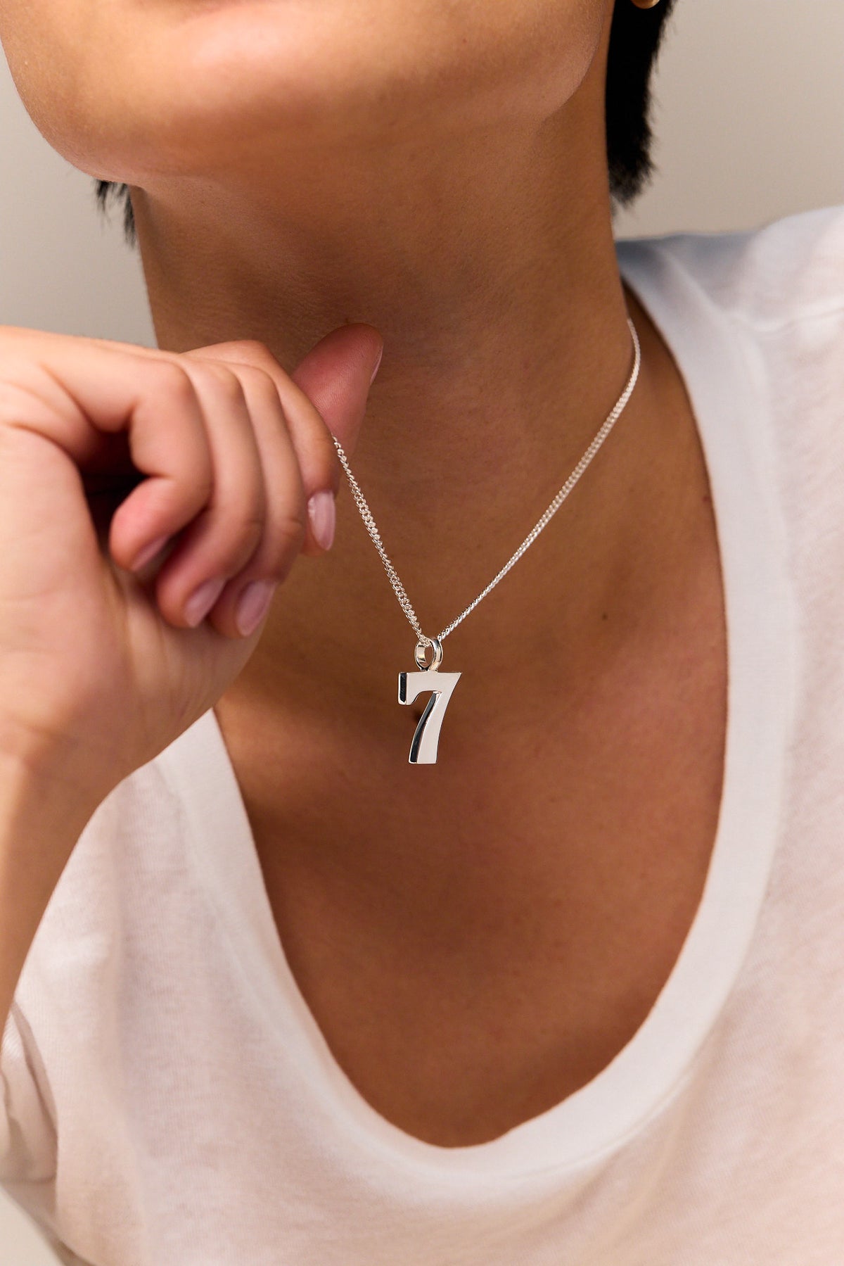 Silver Lucky No 7 On Fine Curb Chain