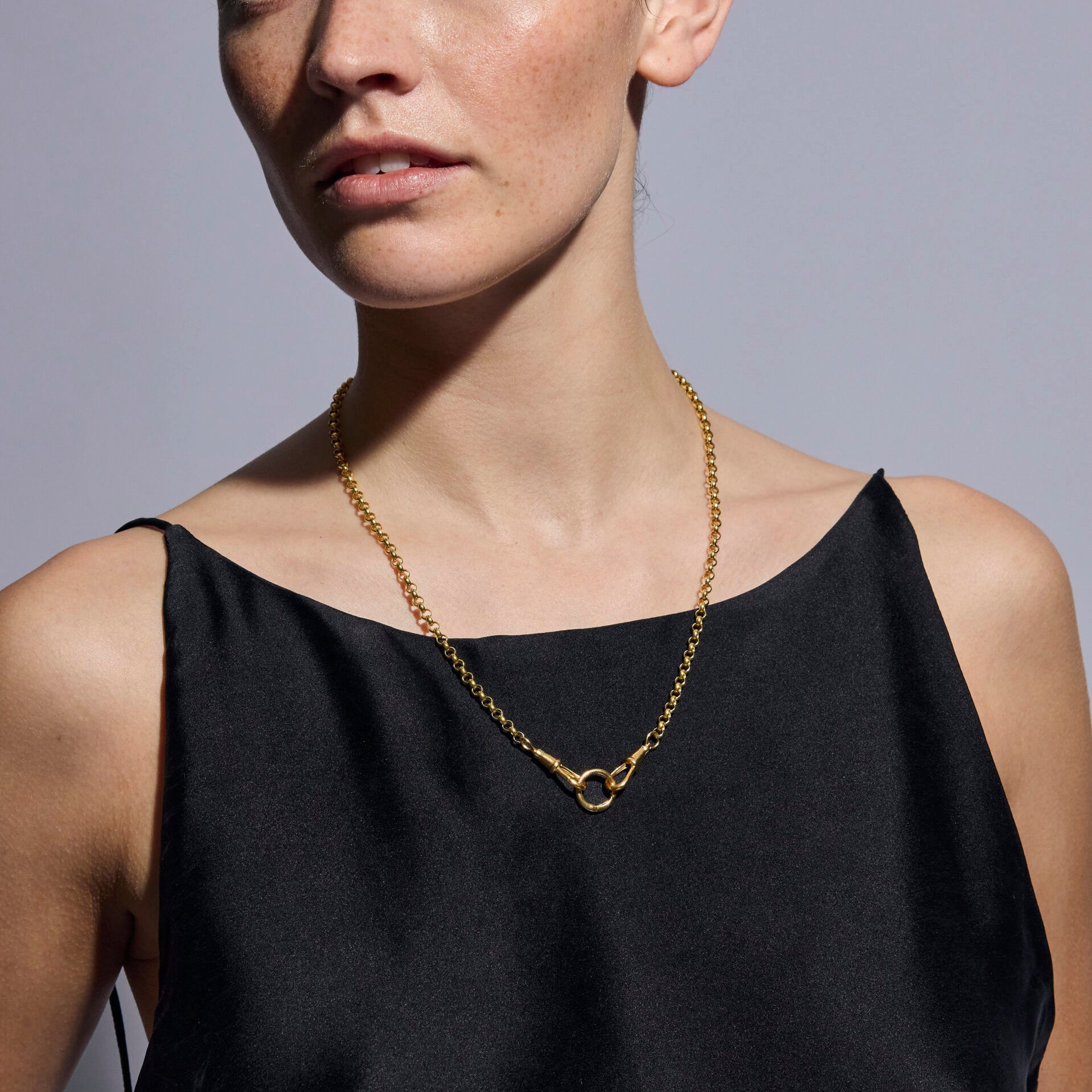Small Gold T-Bar on Gold Chunky Belcher Triple Clipt Necklace