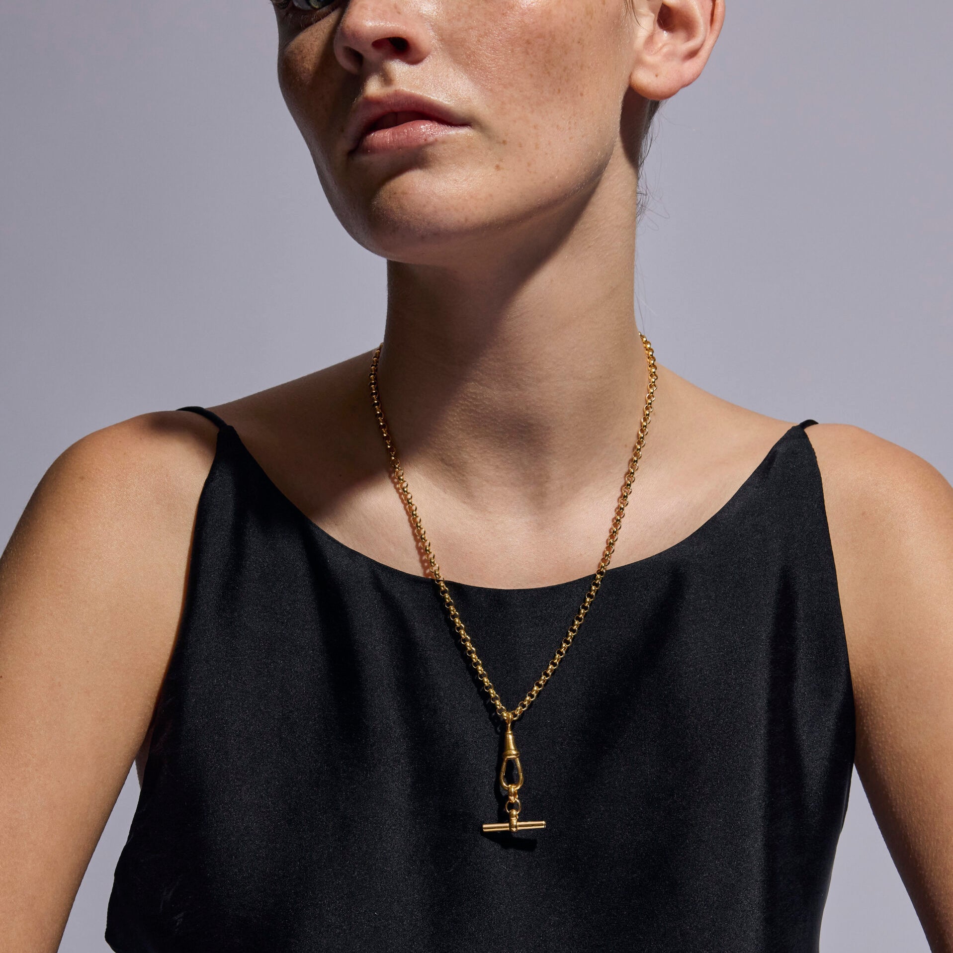 Small Gold T-bar on Belcher Clipt Necklace