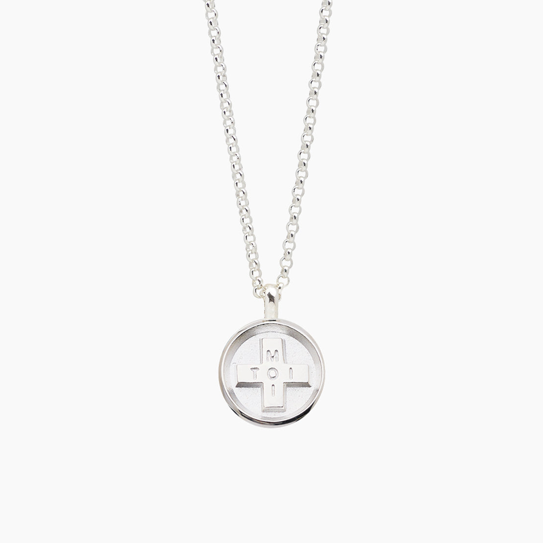 Large Silver Moi + Toi Disc on Belcher Chain