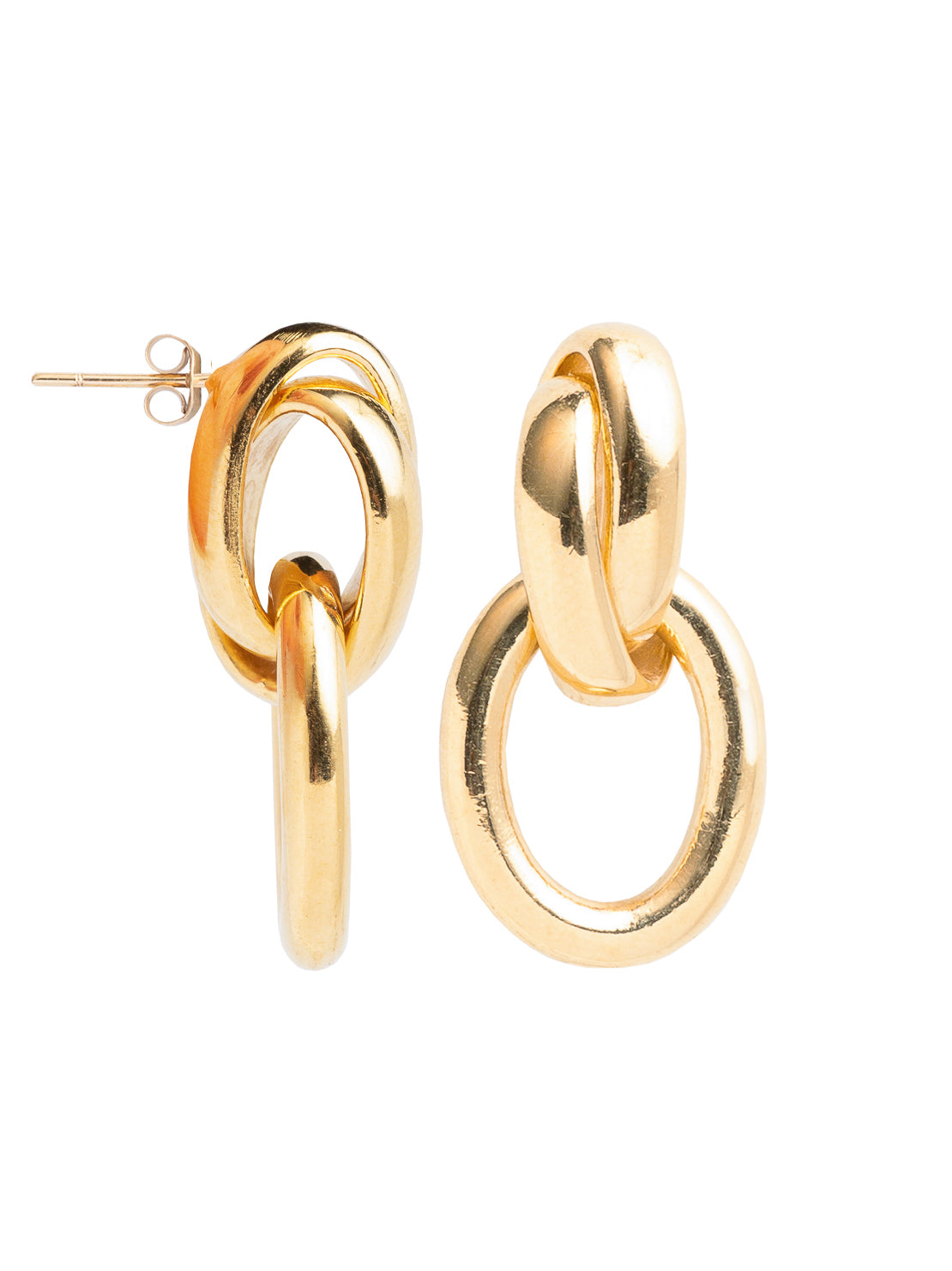 Gold Double Link Stud Earrings