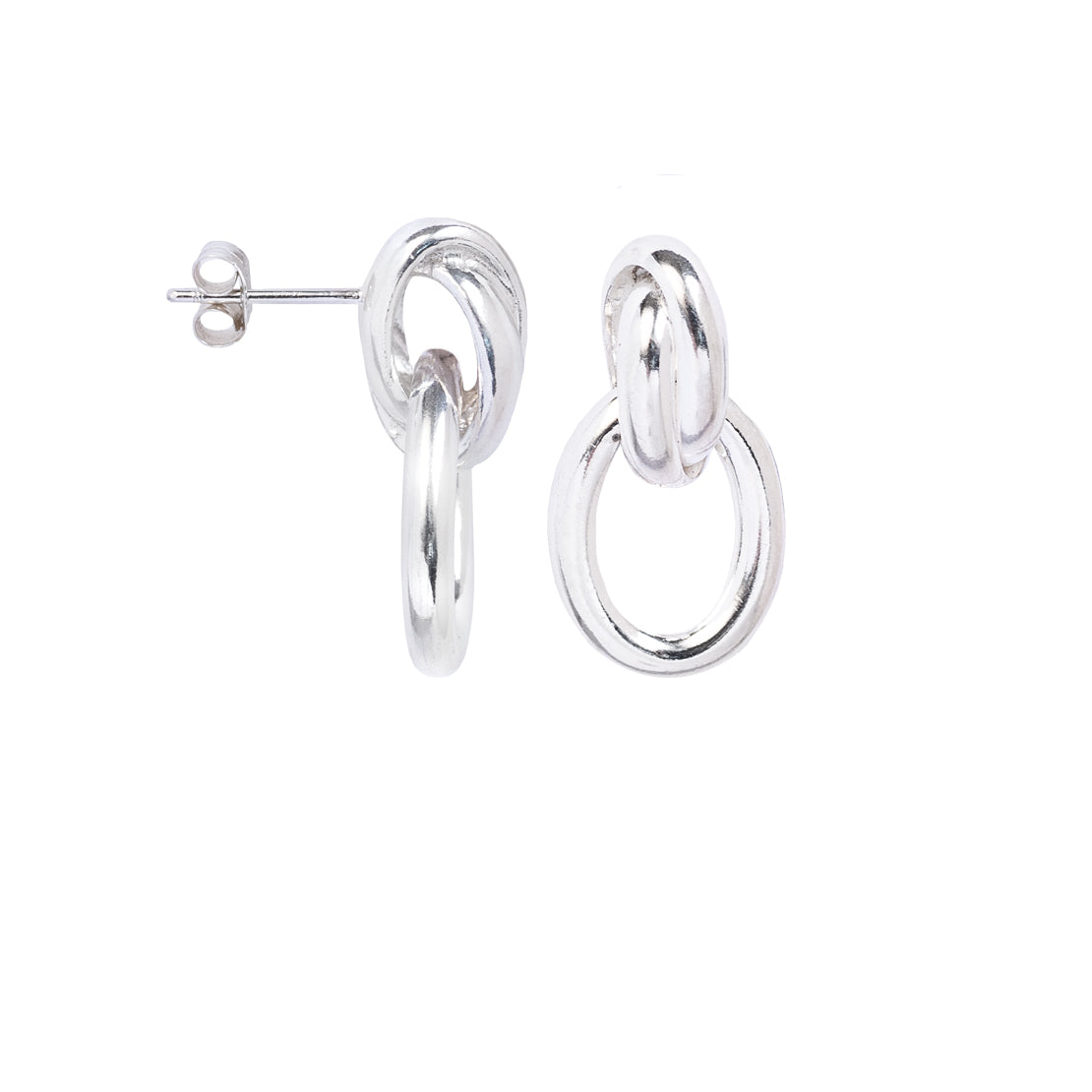 Silver Double Link Stud Earrings