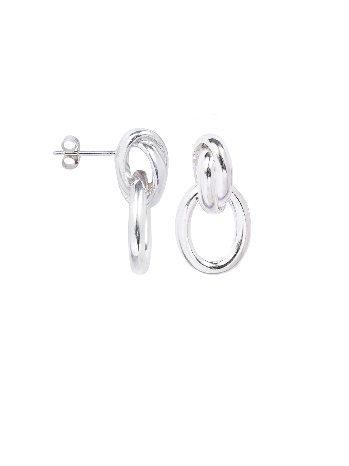 Silver Double Link Stud Earrings