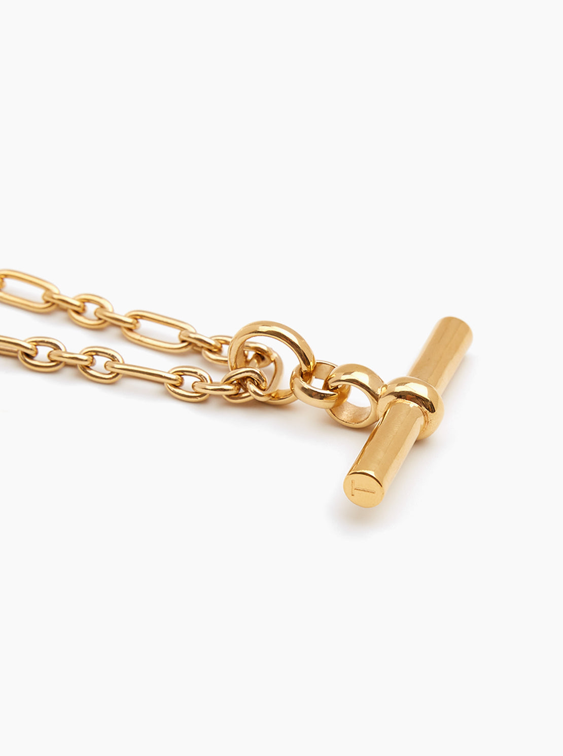 Giant Gold T-Bar On Tiny Watch Chain Necklace