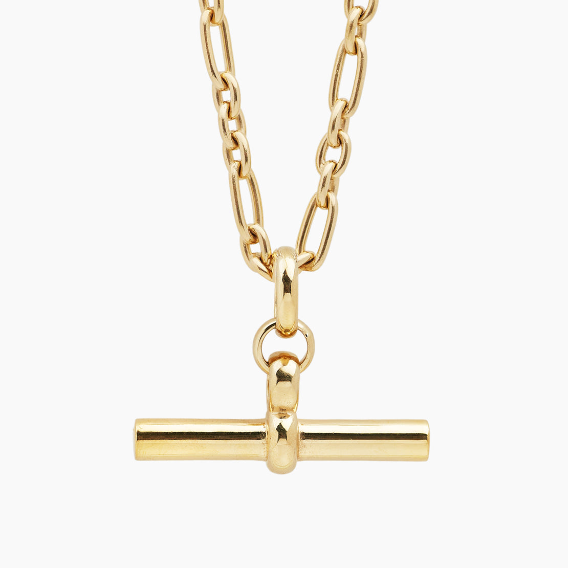 Giant Gold T-Bar On Tiny Watch Chain Necklace