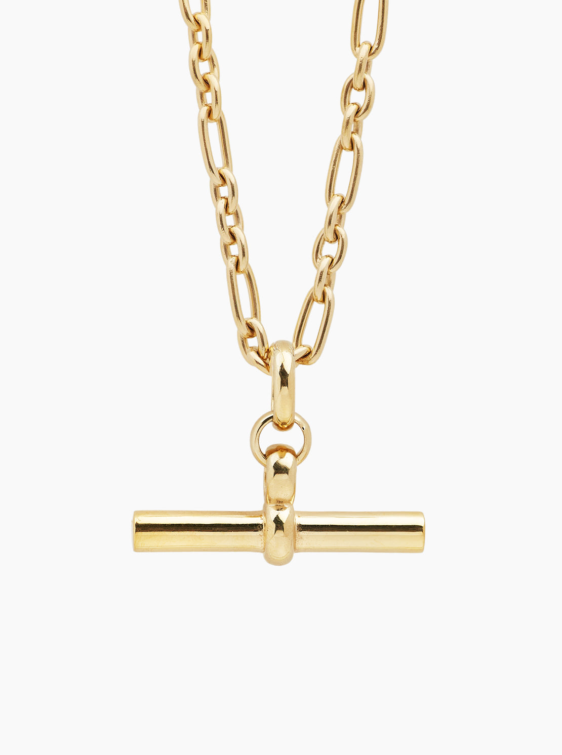 Giant Gold T-Bar On Tiny Watch Chain Necklace