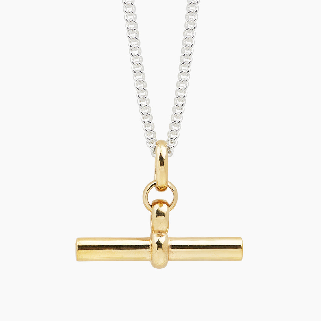 Giant Gold T-Bar on Silver Curb Chain
