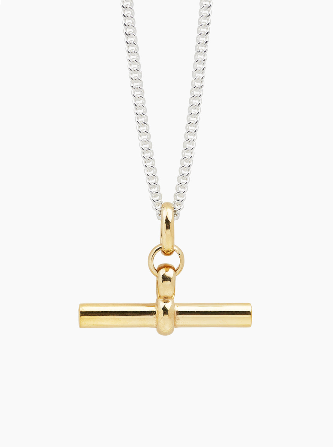 Giant Gold T-Bar on Silver Curb Chain