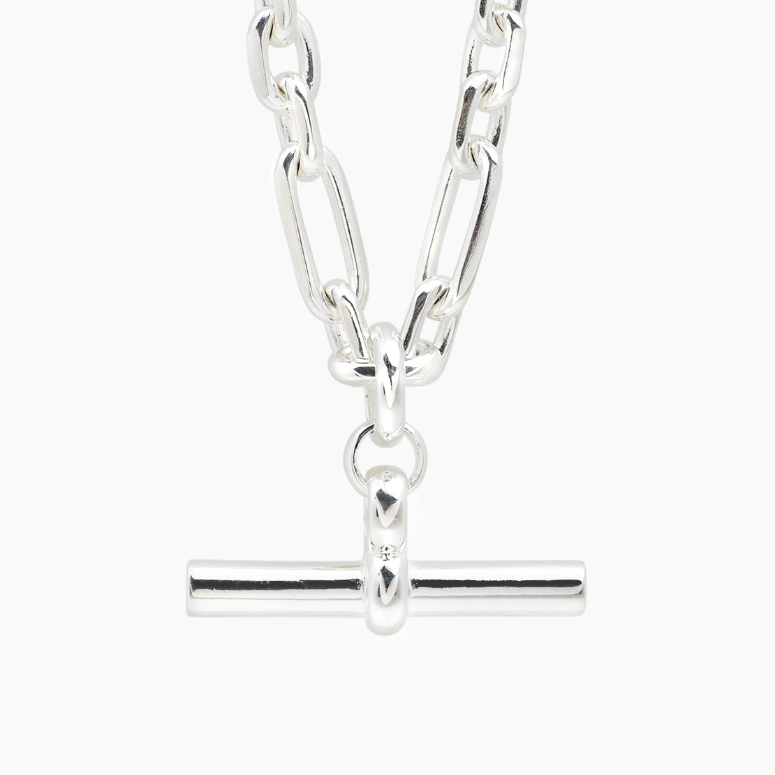 Giant Silver Plated T-Bar Watch Chain Necklace