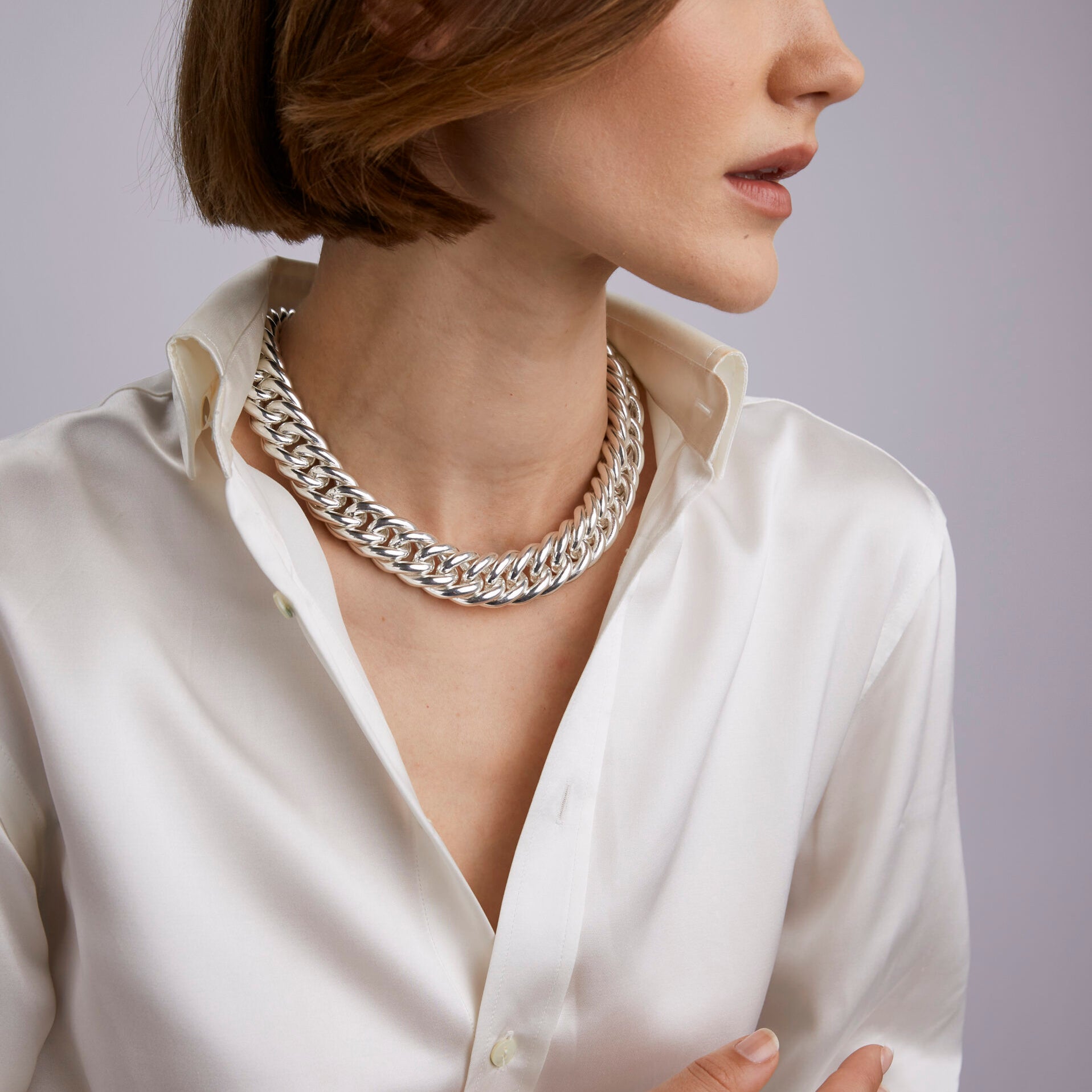 Giant Silver Plated Curb Chain Necklace