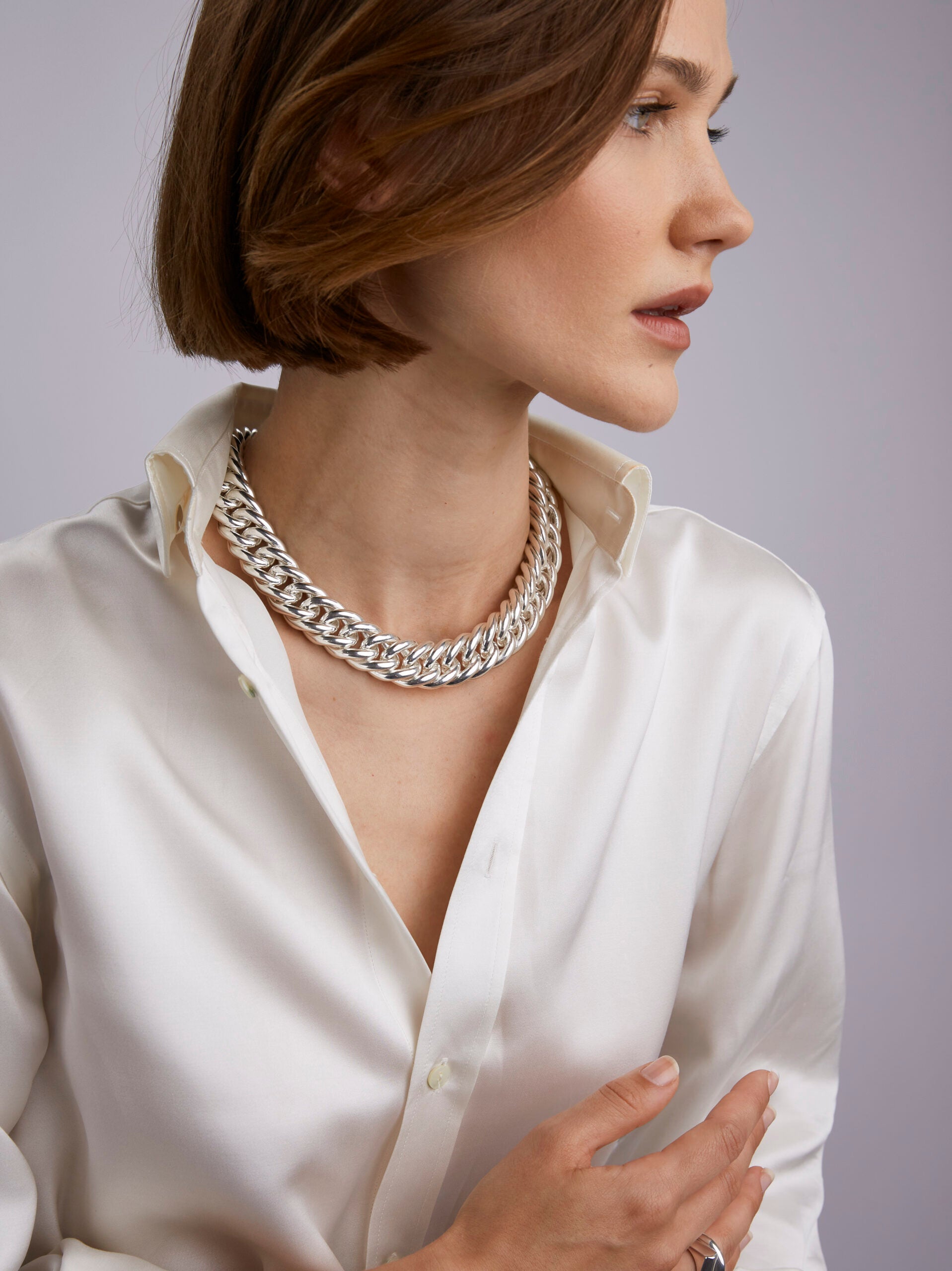 Giant Silver Plated Curb Chain Necklace
