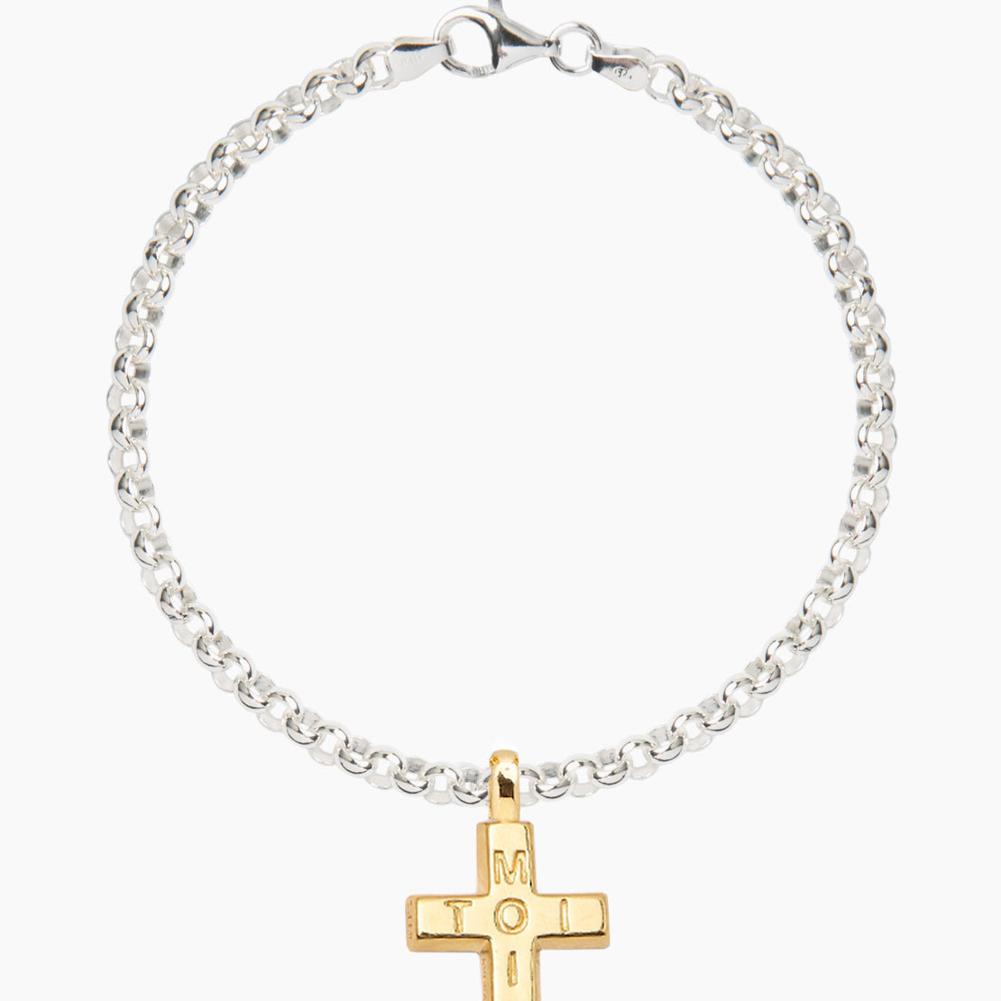 Gold Moi + Toi on Silver Belcher Bracelet
