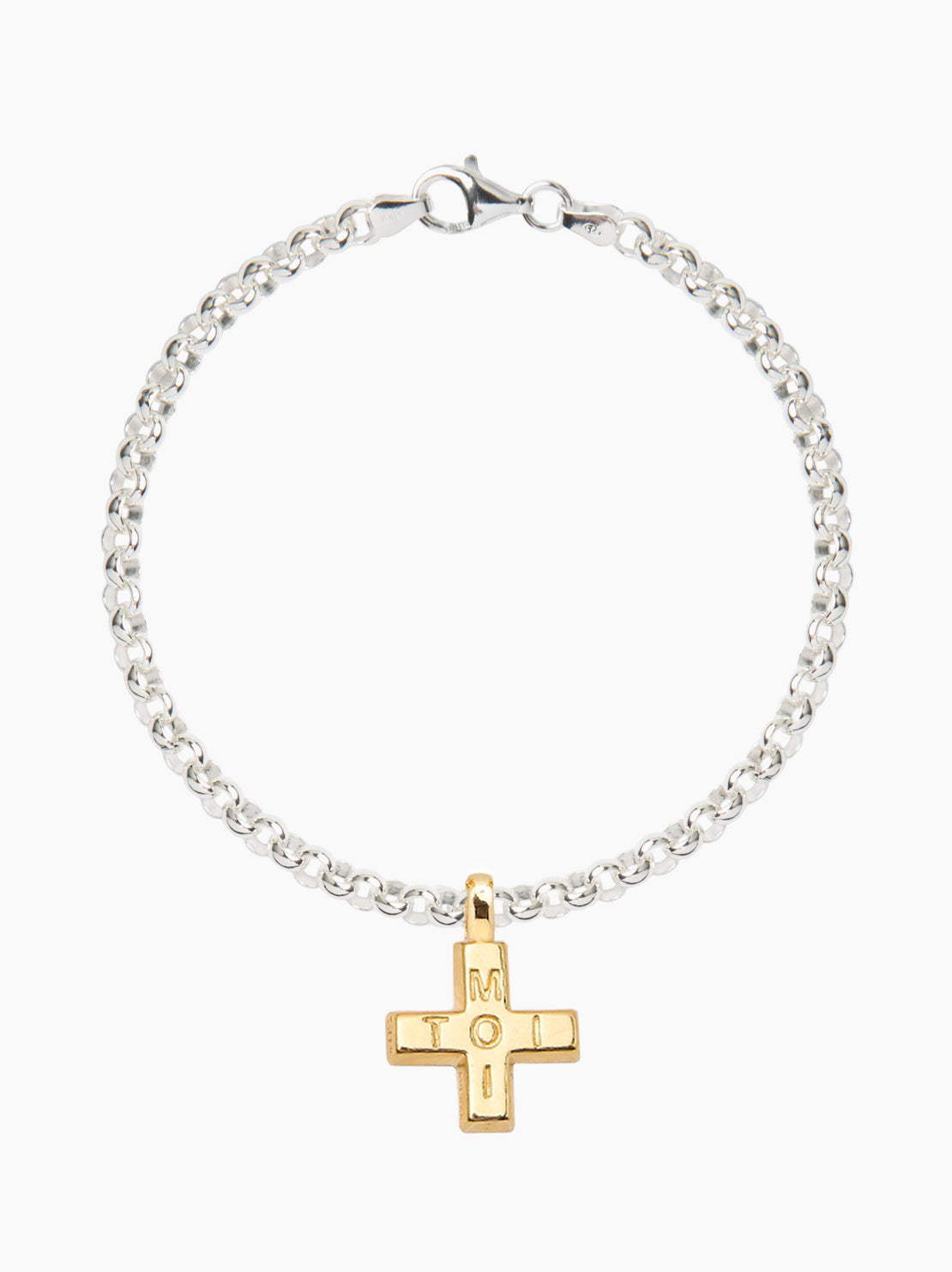 Gold Moi + Toi on Silver Belcher Bracelet