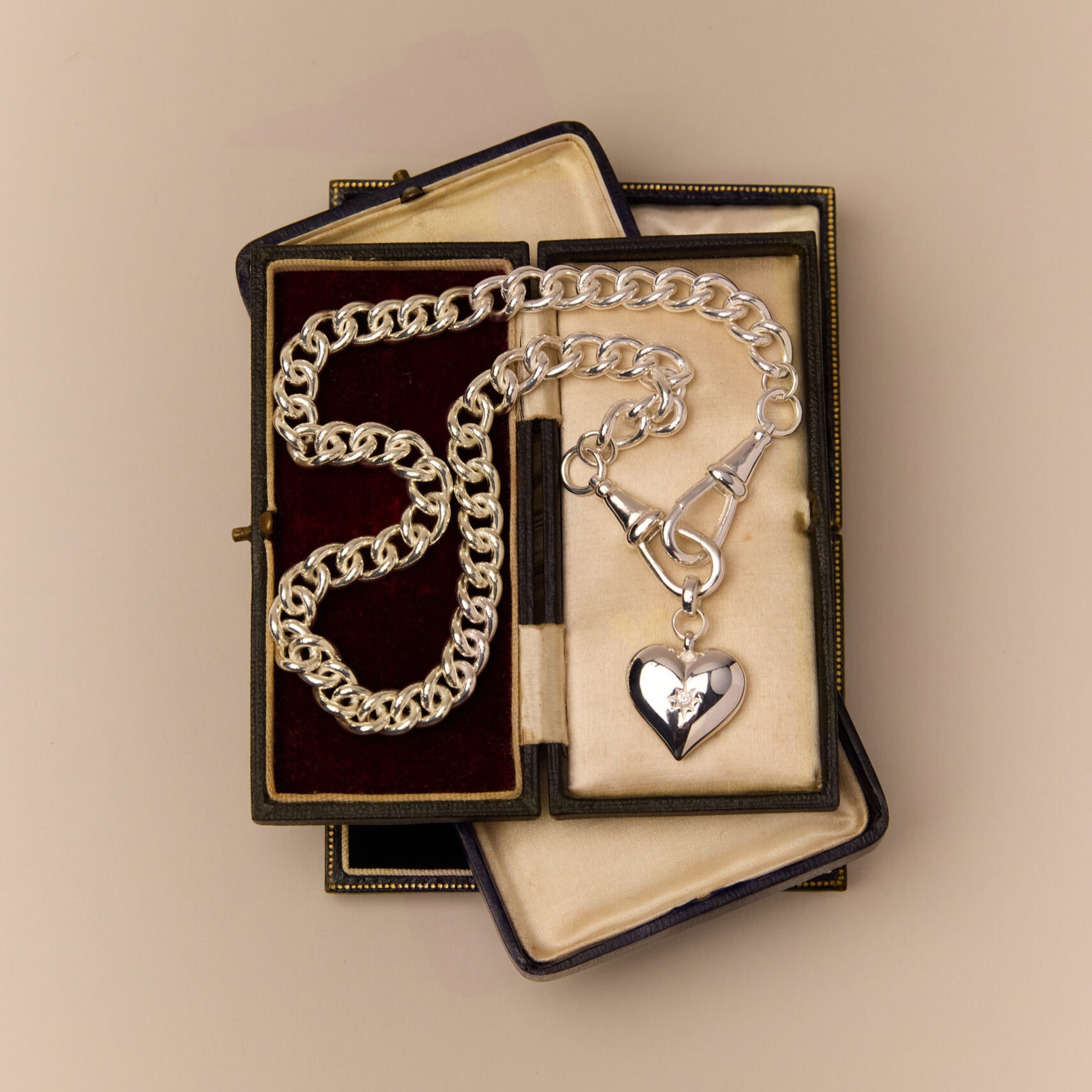 Large Silver Heart on Large Curb Clipt Necklace