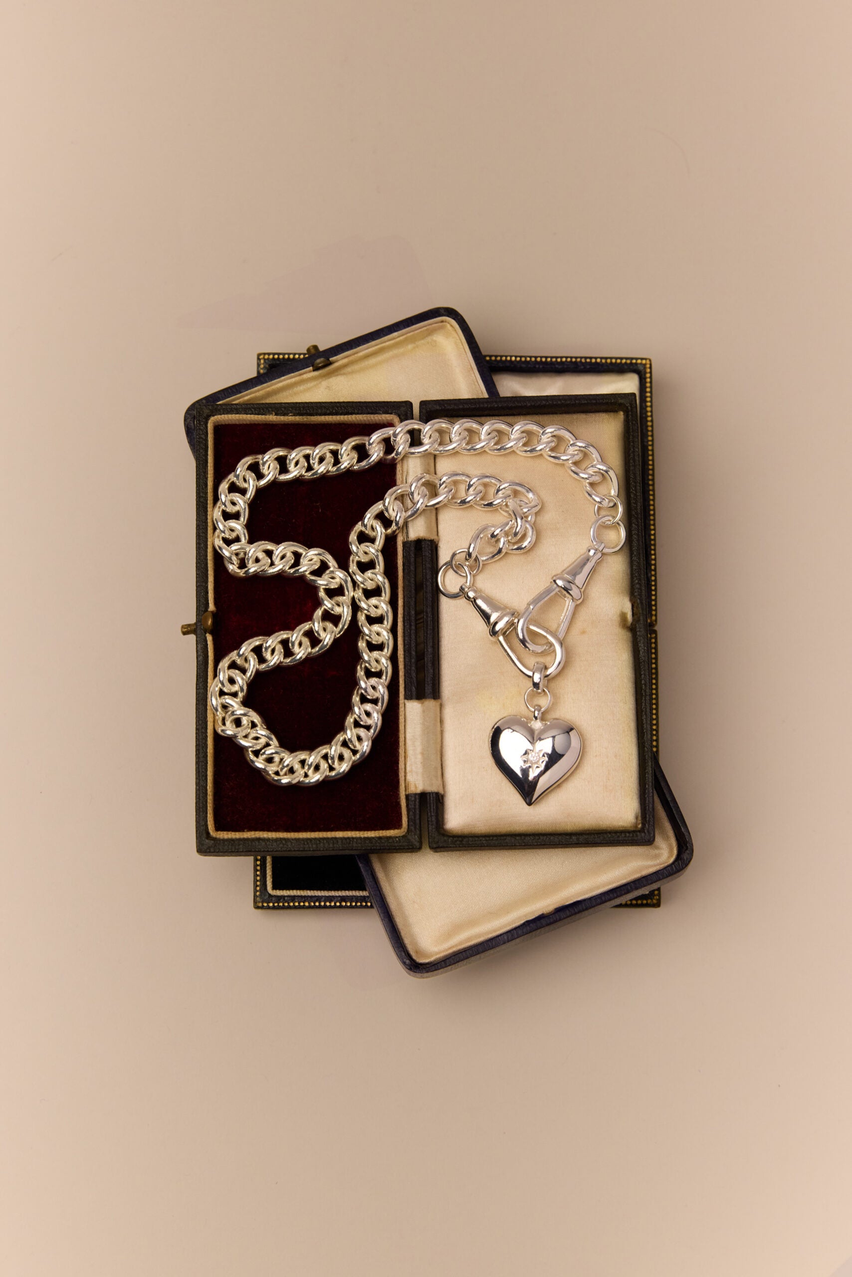 Large Silver Heart on Large Curb Clipt Necklace