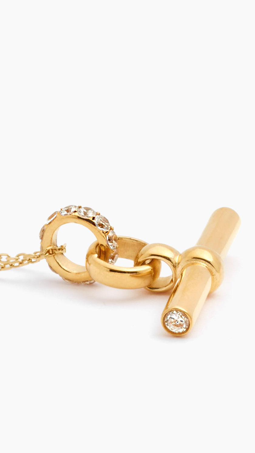 Small Jewelled Gold T-Bar On Trace Chain