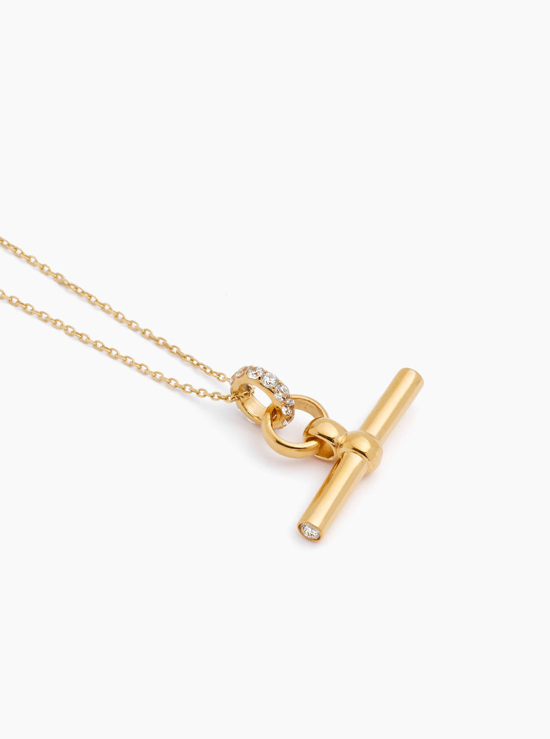 Small Jewelled Gold T-Bar On Trace Chain