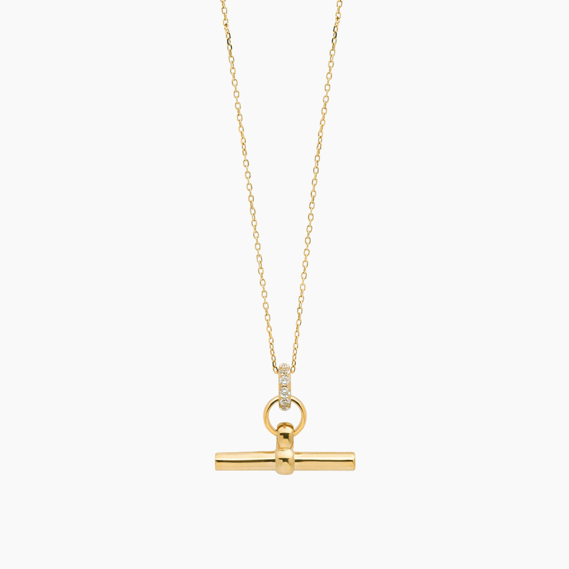 Small Jewelled Gold T-Bar On Trace Chain