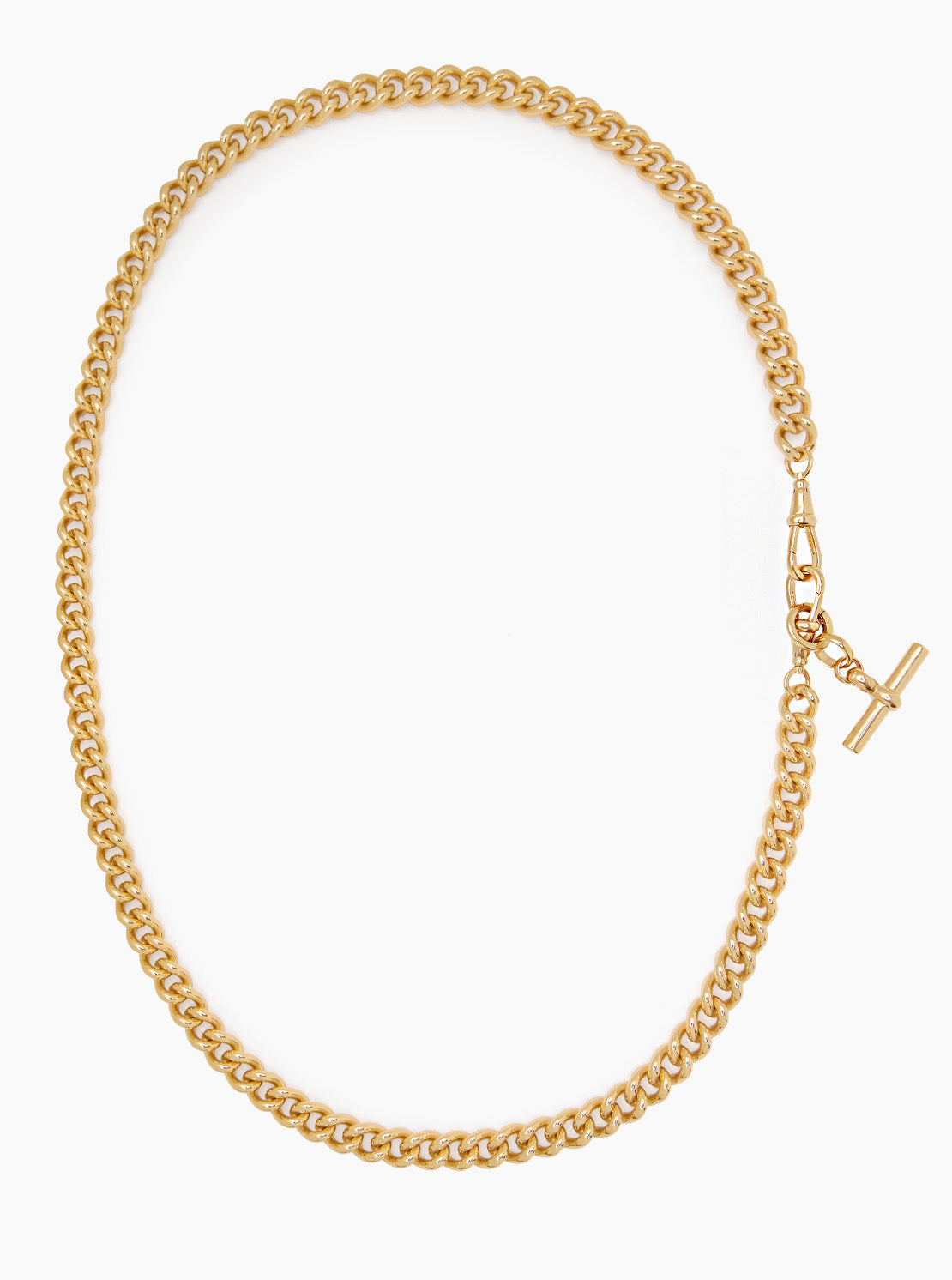 Medium Gold T-Bar on Long Large Gold Curb Clipt Necklace