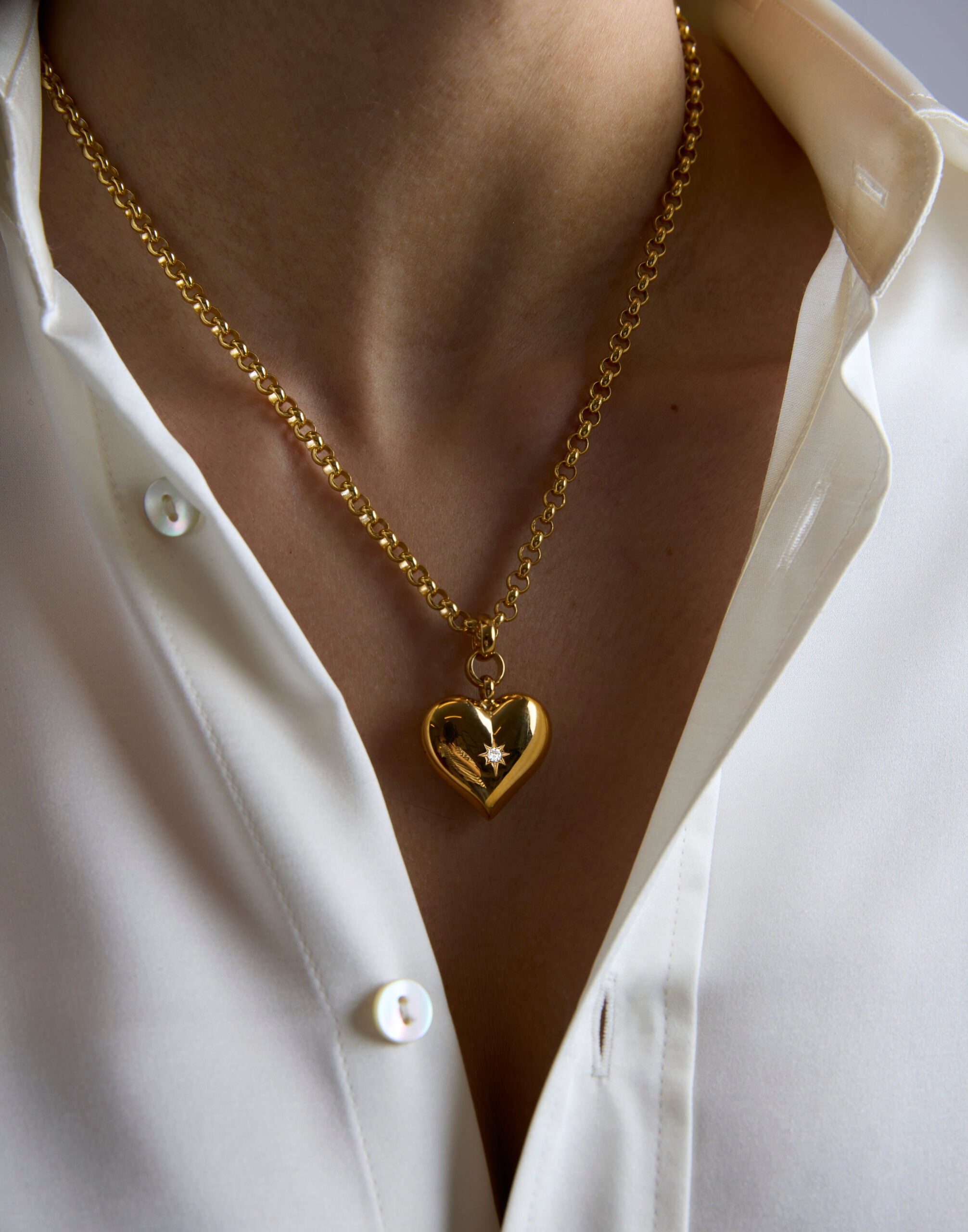 Large Gold Heart on Chunky Belcher Chain