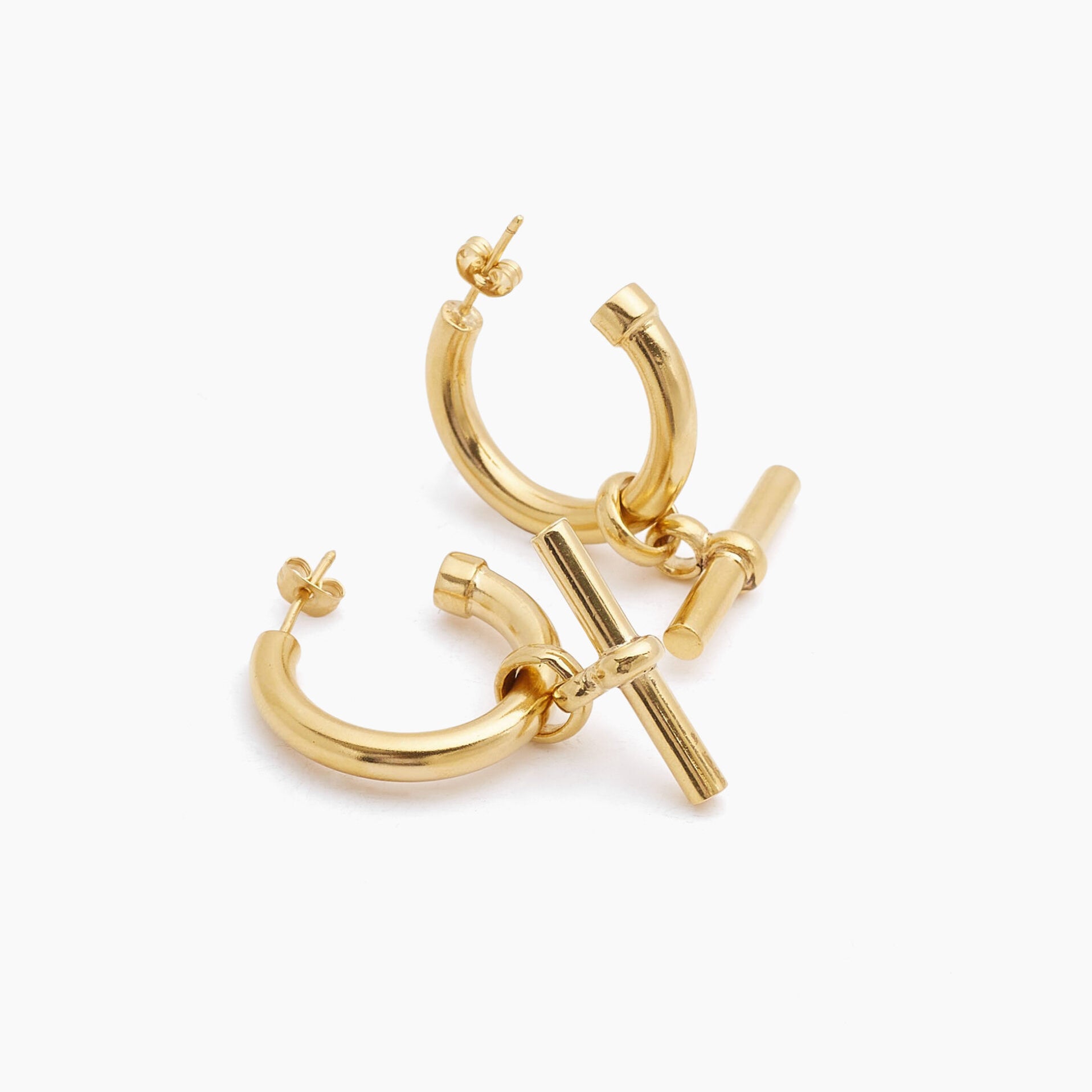 Large Gold T-Bar Earrings