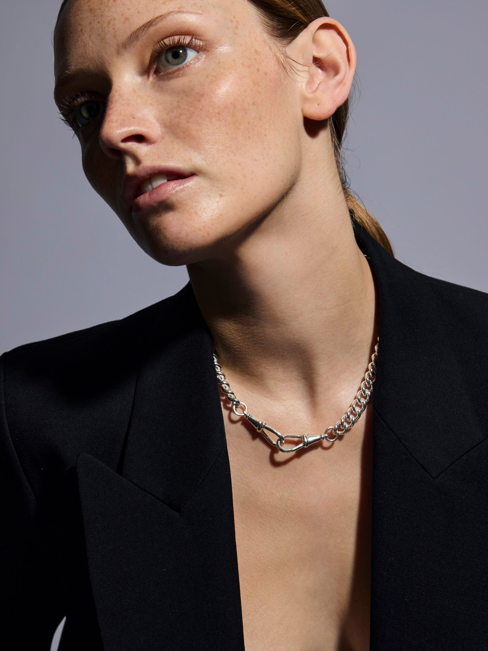 Large Silver Curb Clipt Necklace