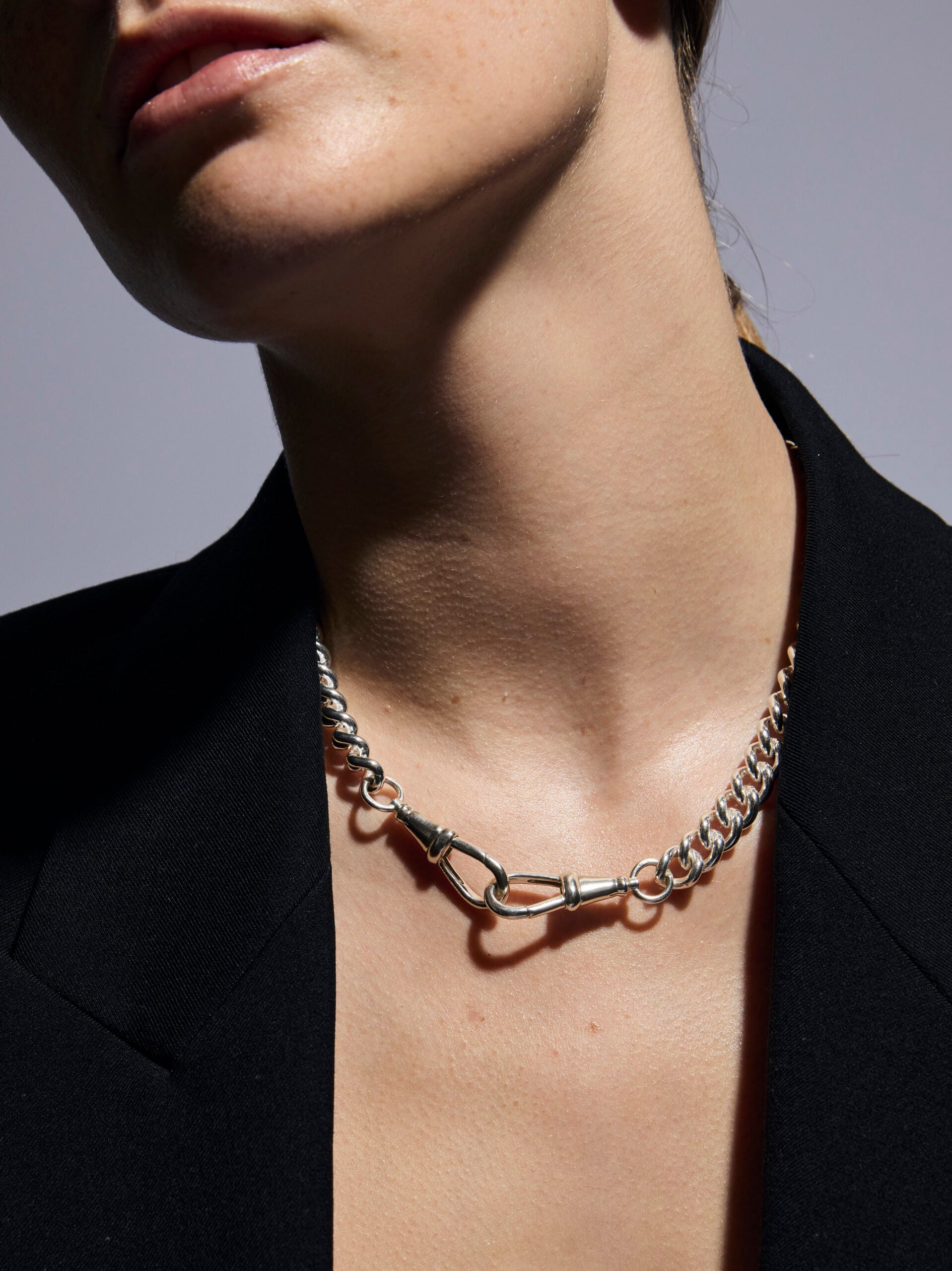 Large Silver Curb Clipt Necklace