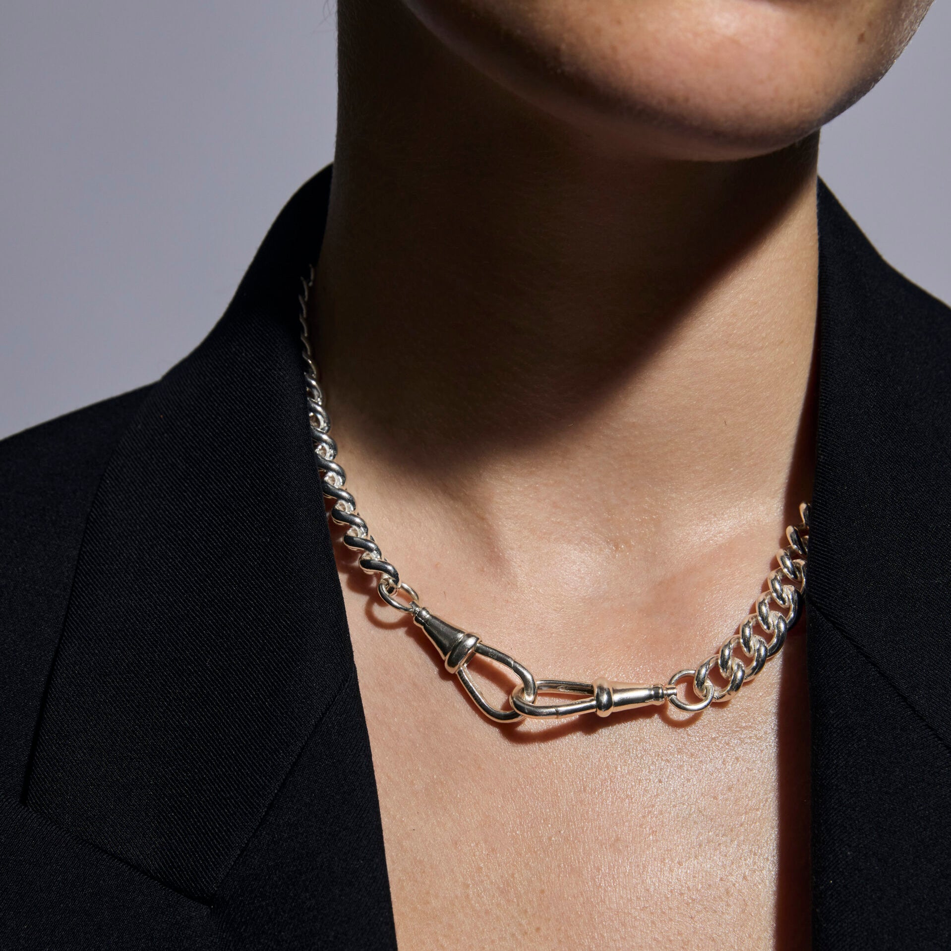 Large Silver Curb Clipt Necklace
