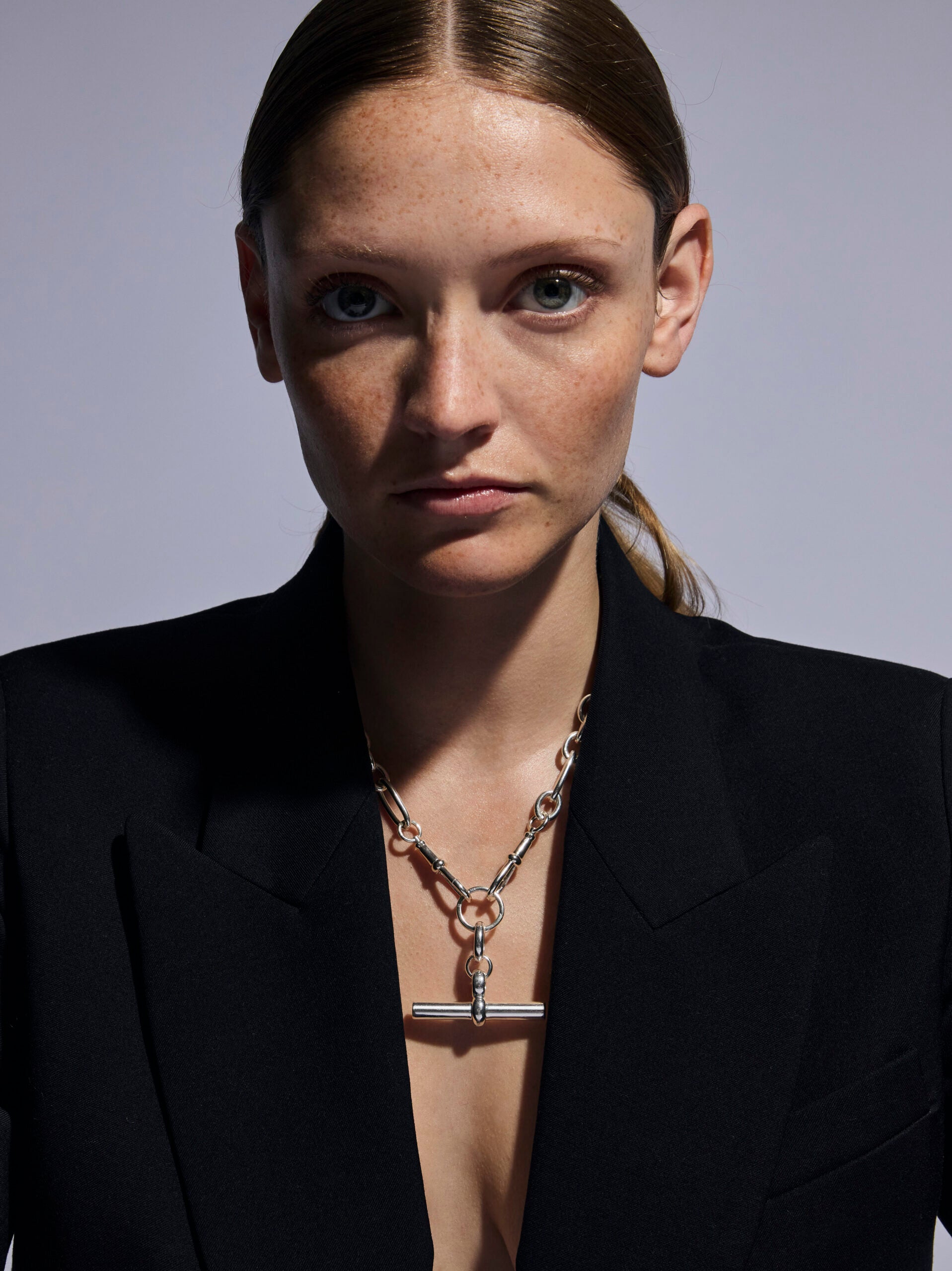Giant Silver T-bar on Watch Clipt Necklace