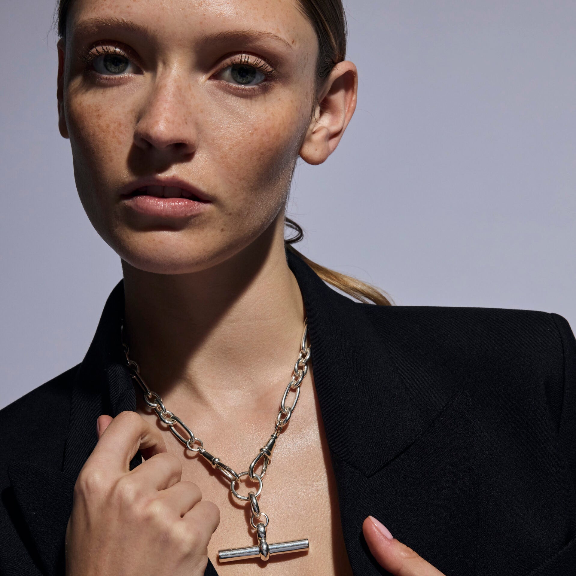 Giant Silver T-bar on Watch Clipt Necklace