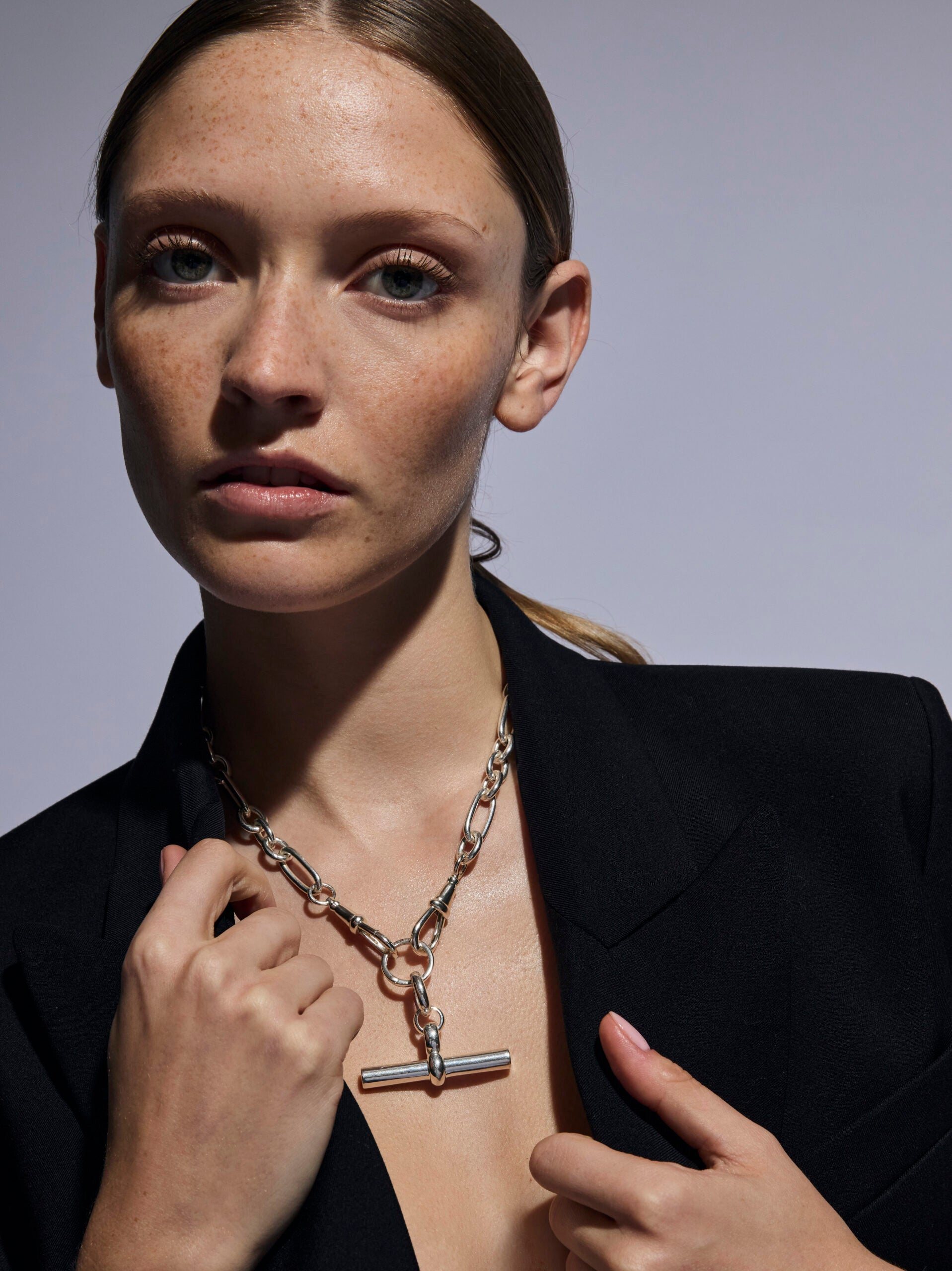 Giant Silver T-bar on Watch Clipt Necklace