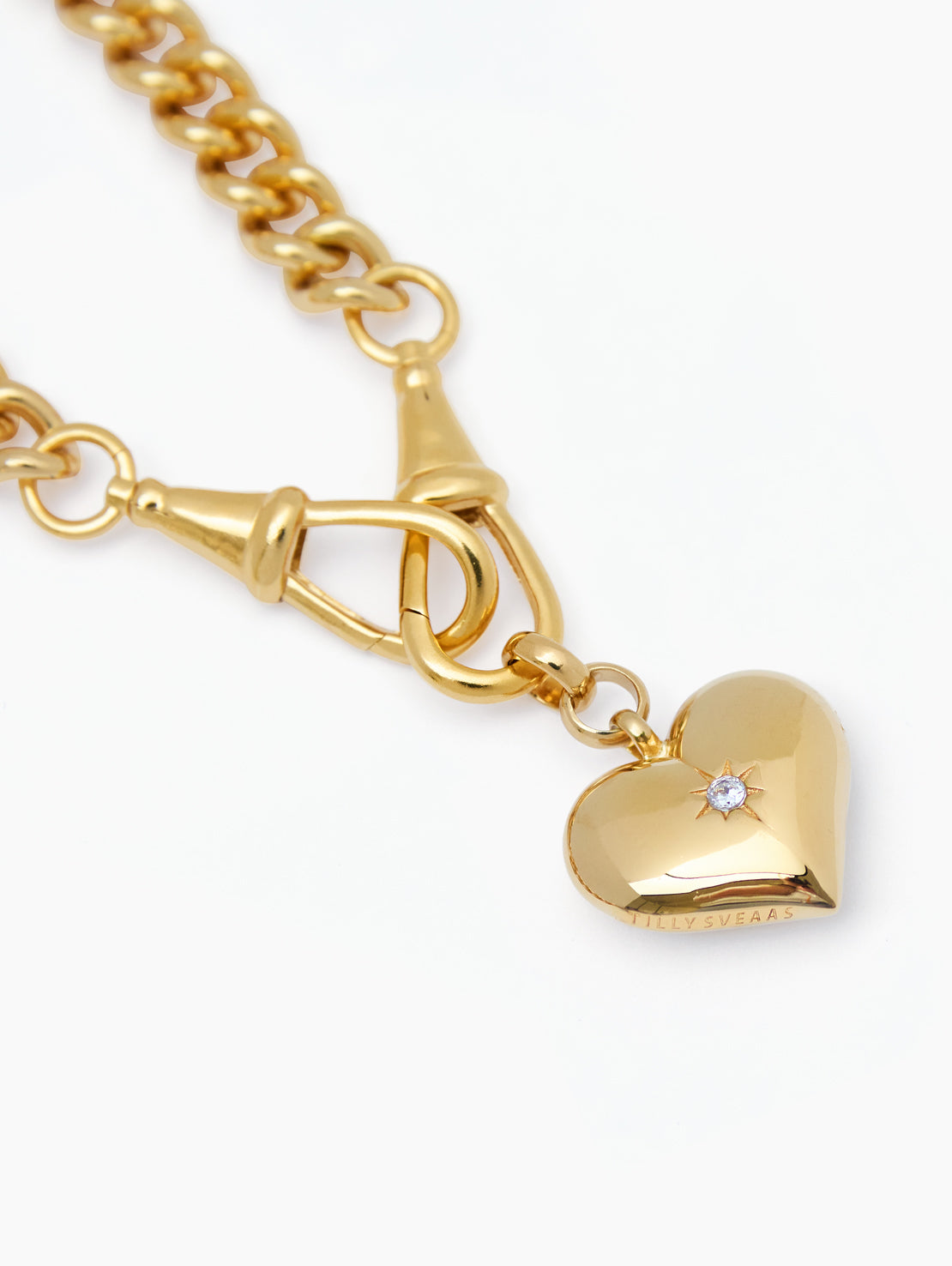 Large Gold Heart on Large Gold Curb Clipt Necklace