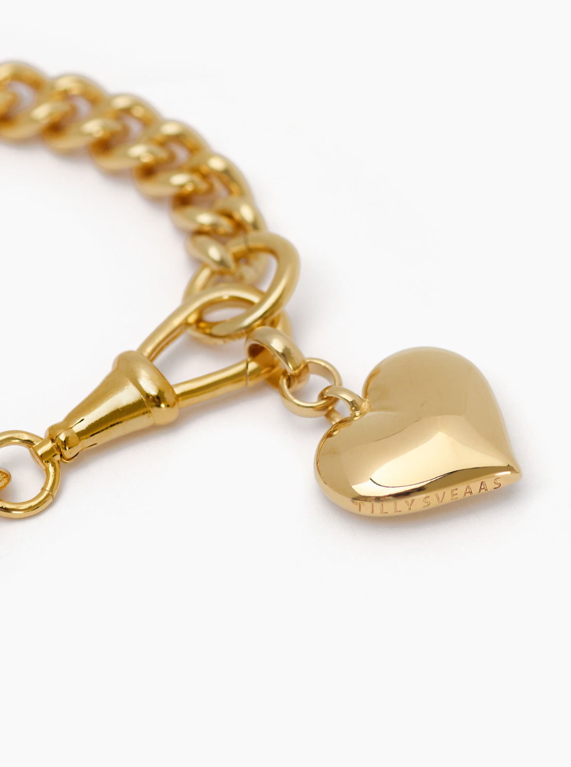 Large Gold Heart on Large Gold Curb Clipt Bracelet