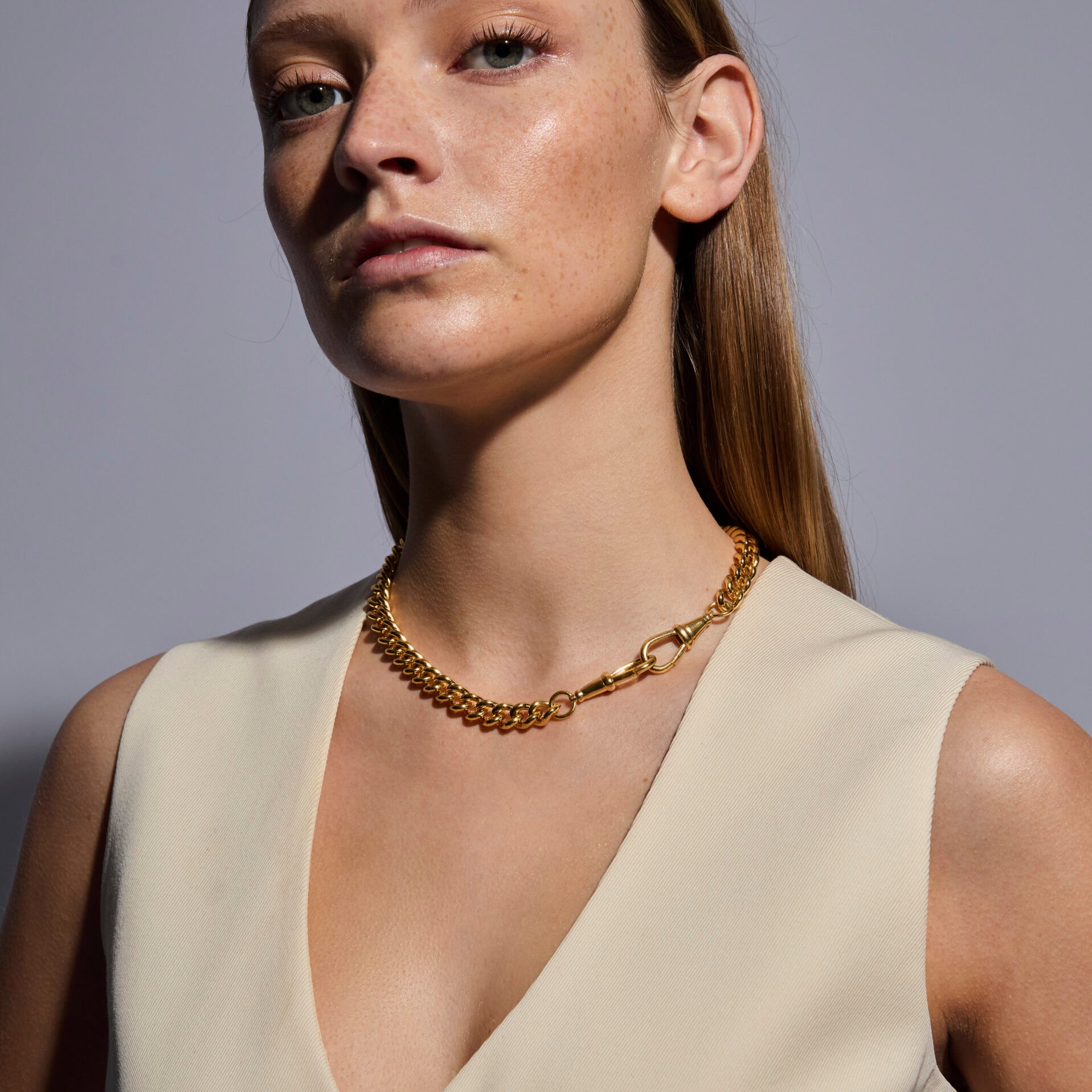 Large Gold Curb Clipt Necklace
