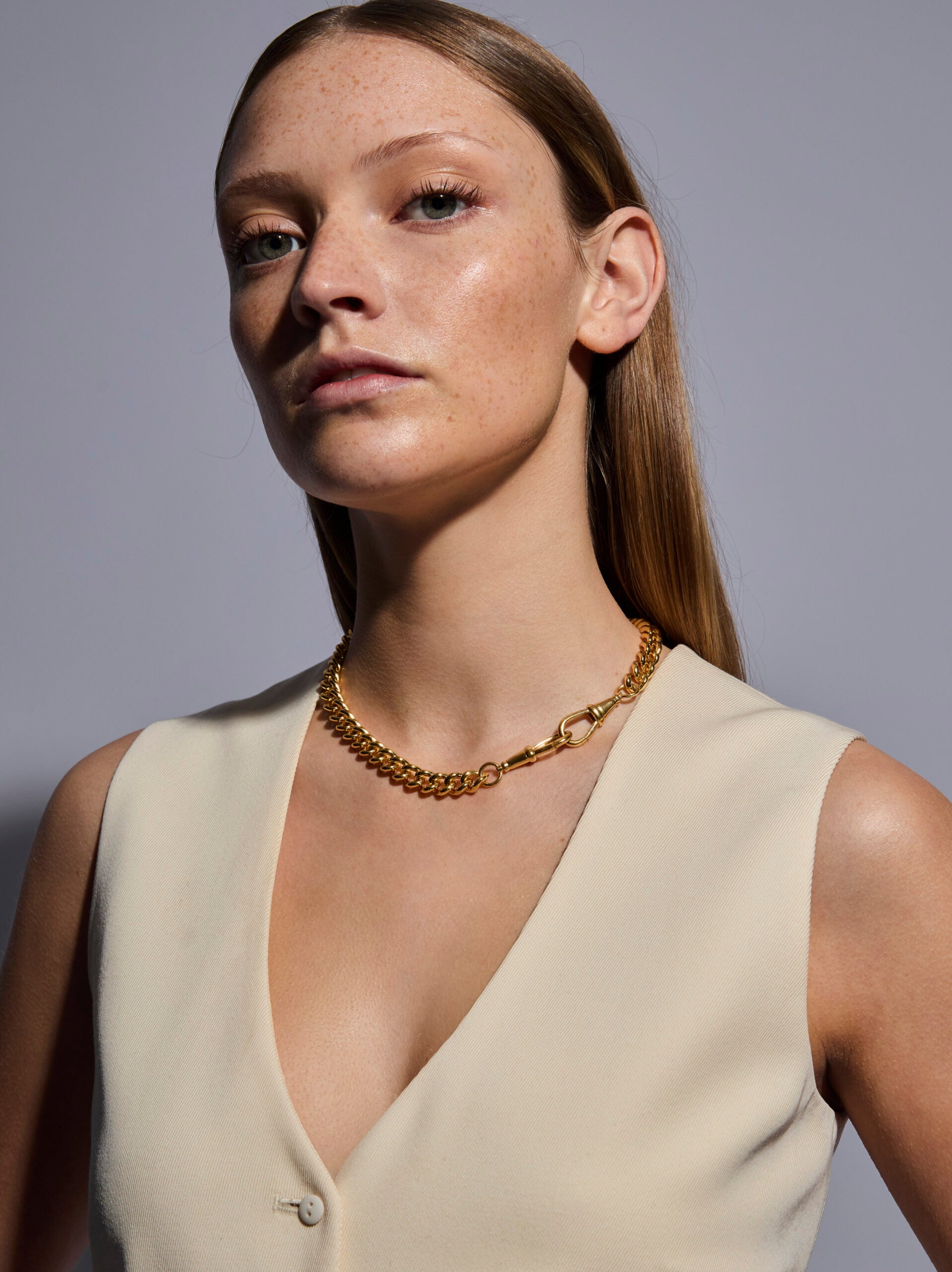 Large Gold Curb Clipt Necklace
