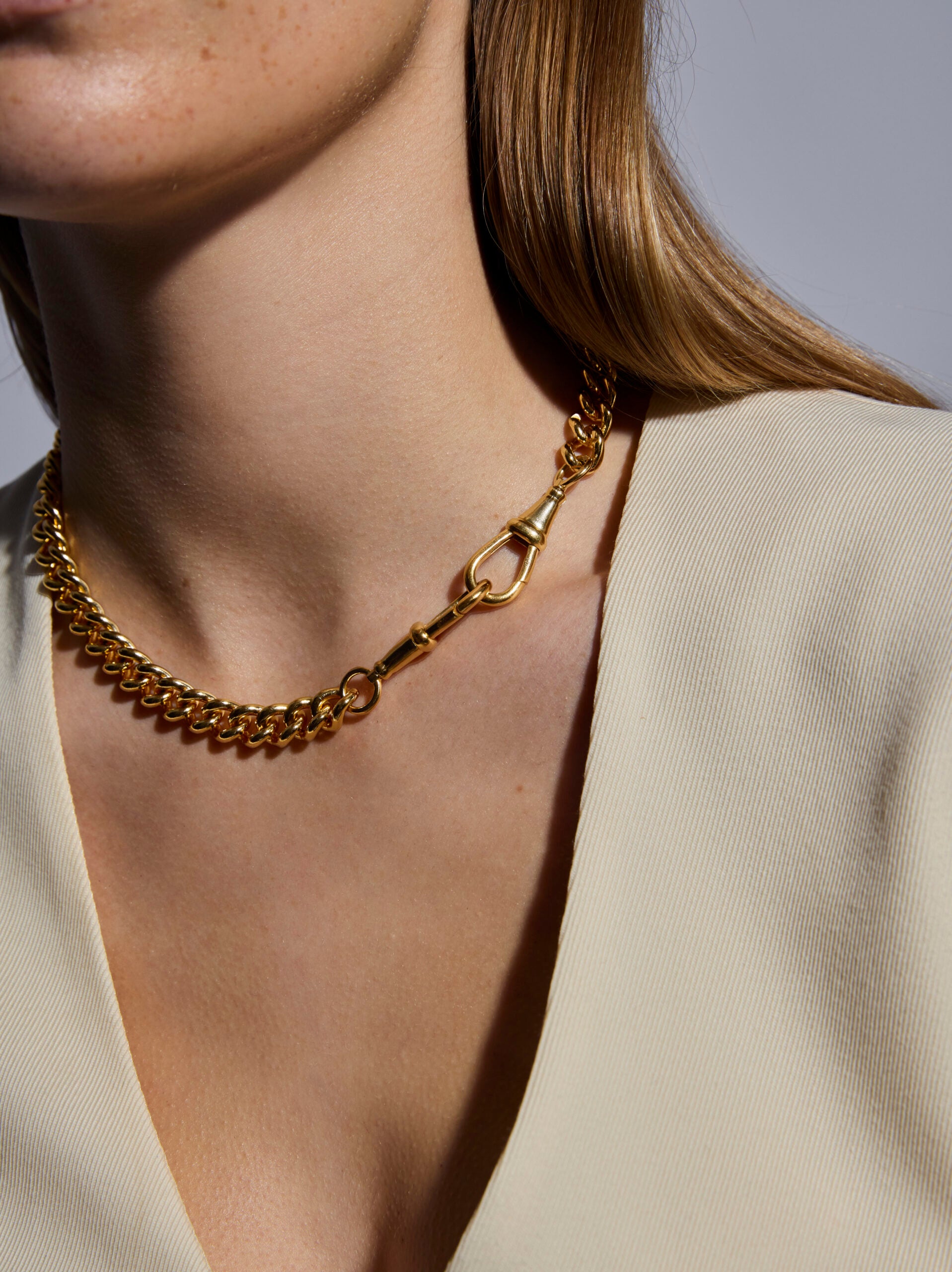 Large Gold Curb Clipt Necklace