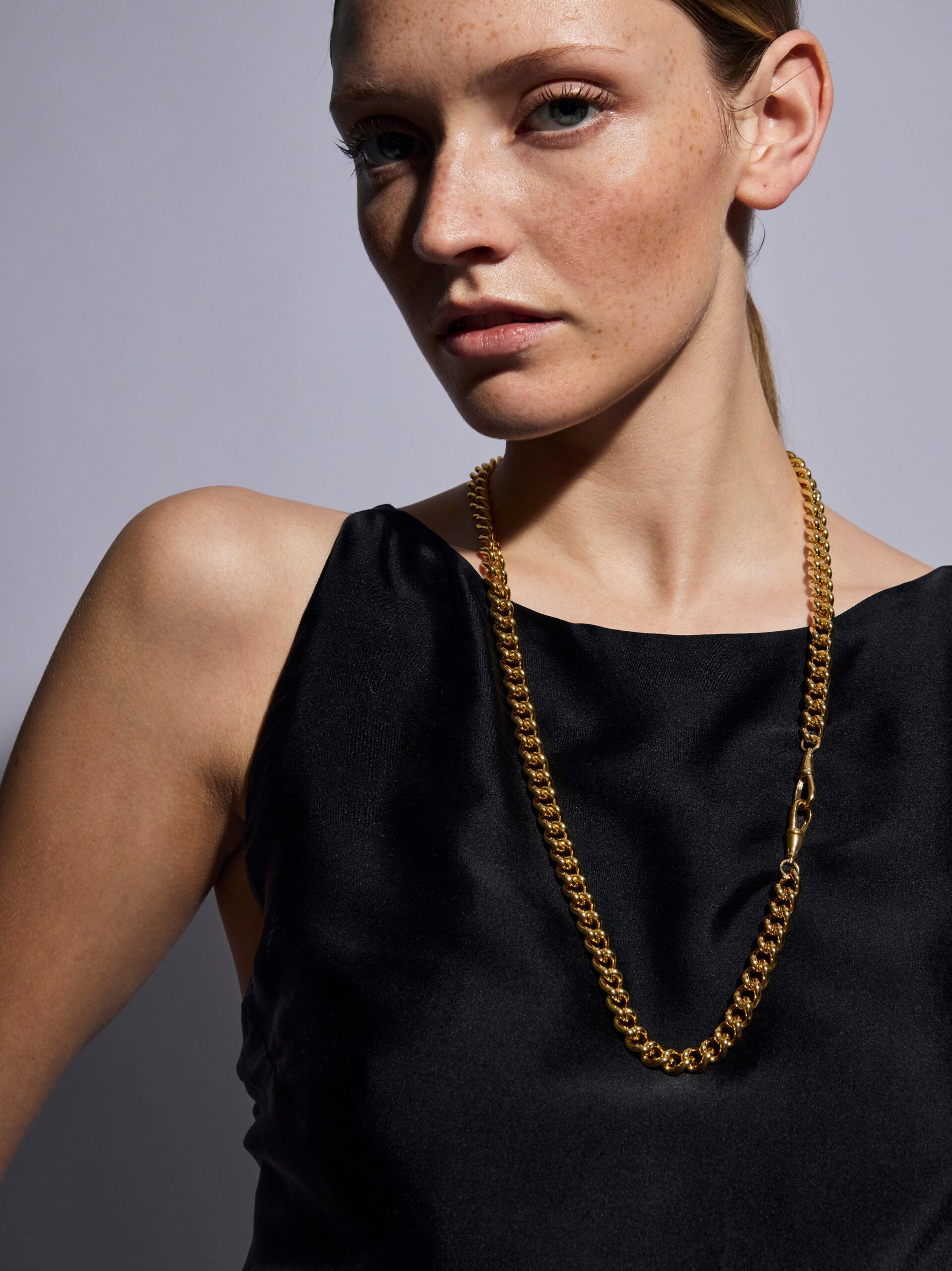 Large Gold Curb Clipt Necklace