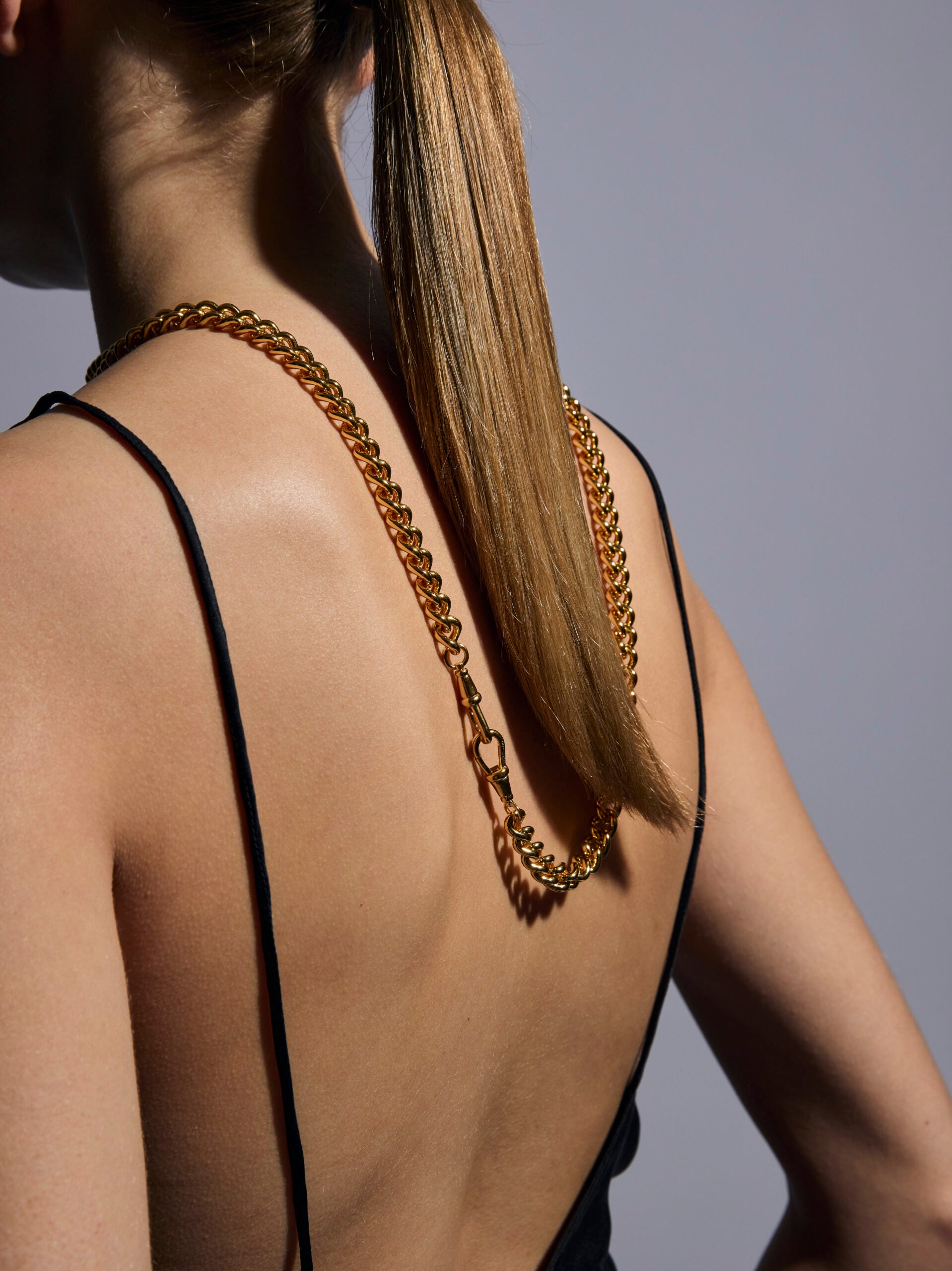 Large Gold Curb Clipt Necklace