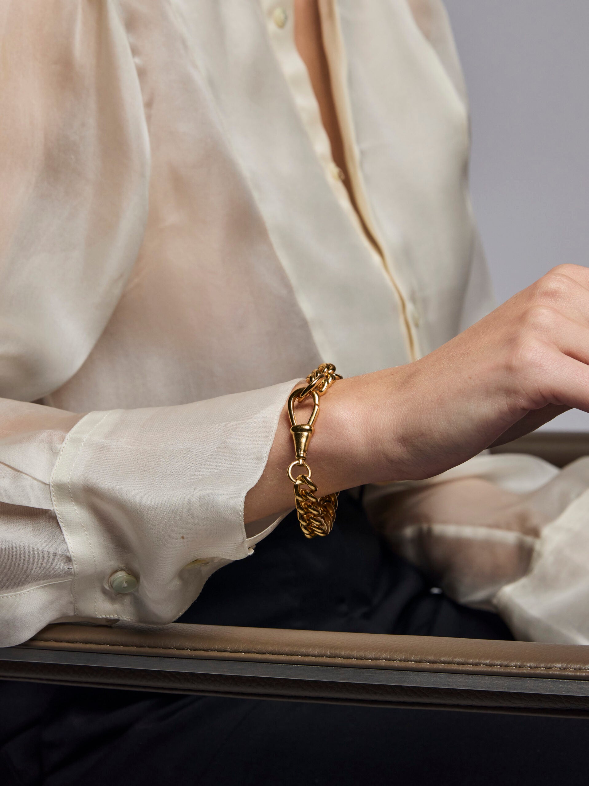 Large Gold Curb Clipt Bracelet with T-bar