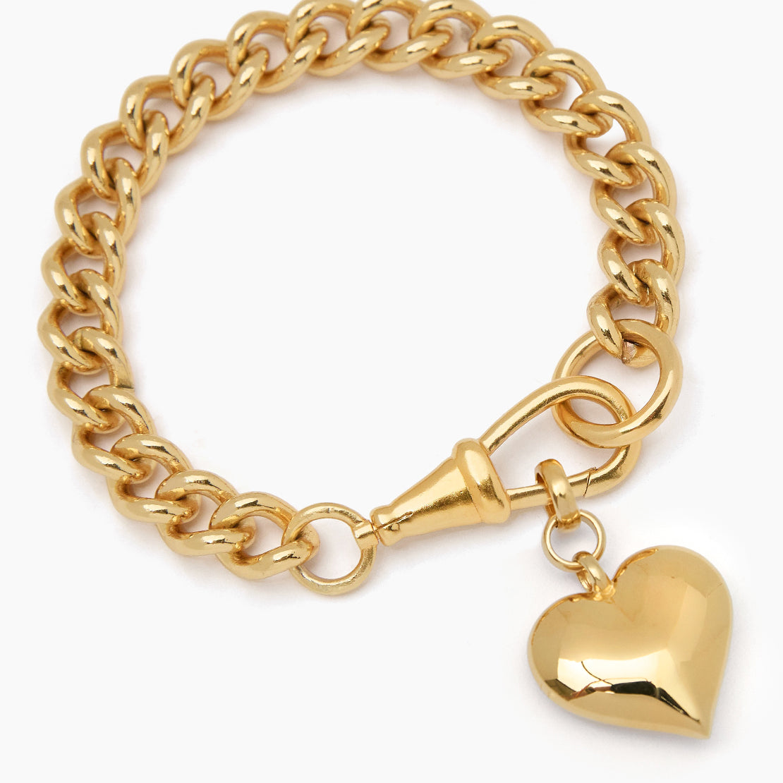 Large Gold Heart on Large Gold Curb Clipt Bracelet