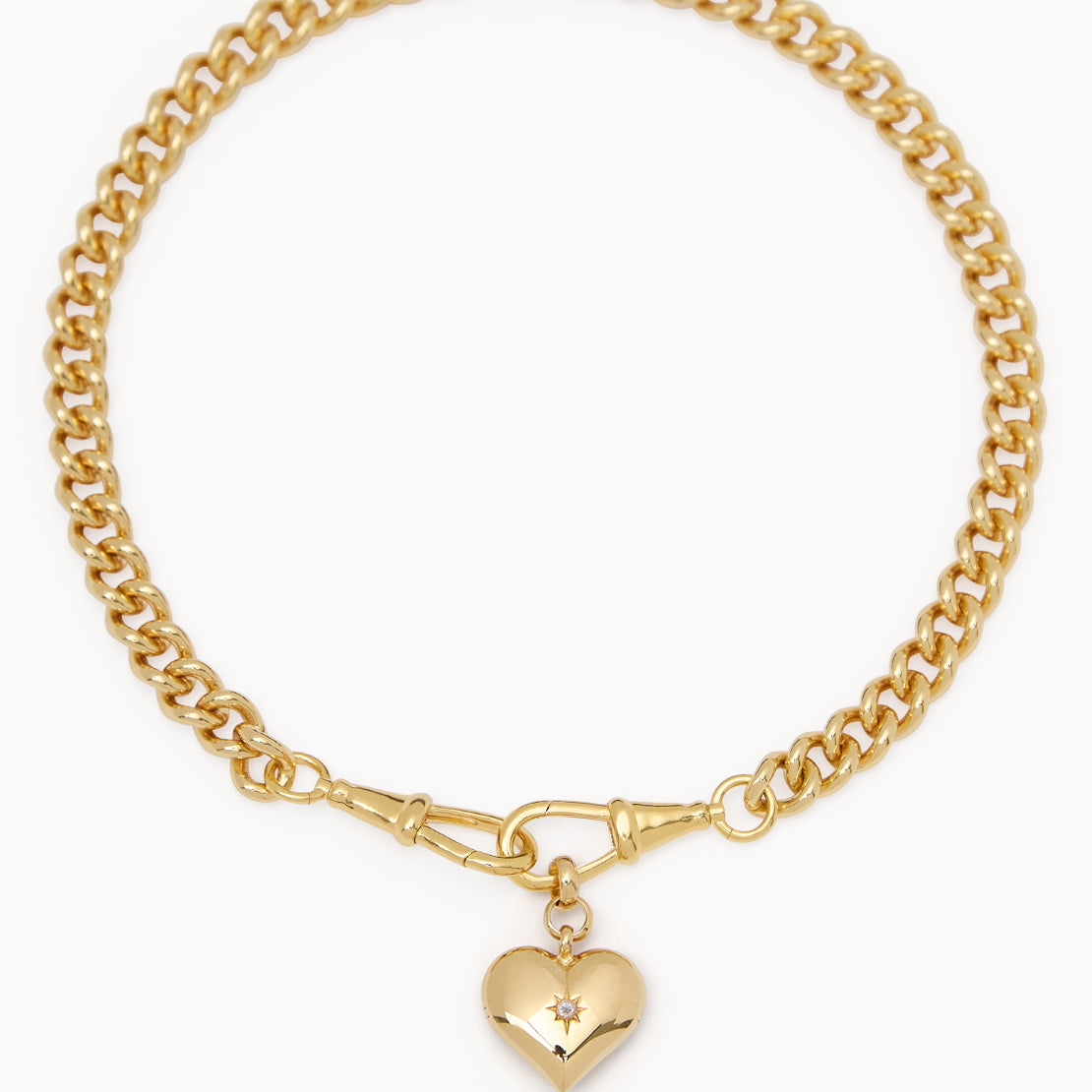 Large Gold Heart on Large Gold Curb Clipt Necklace