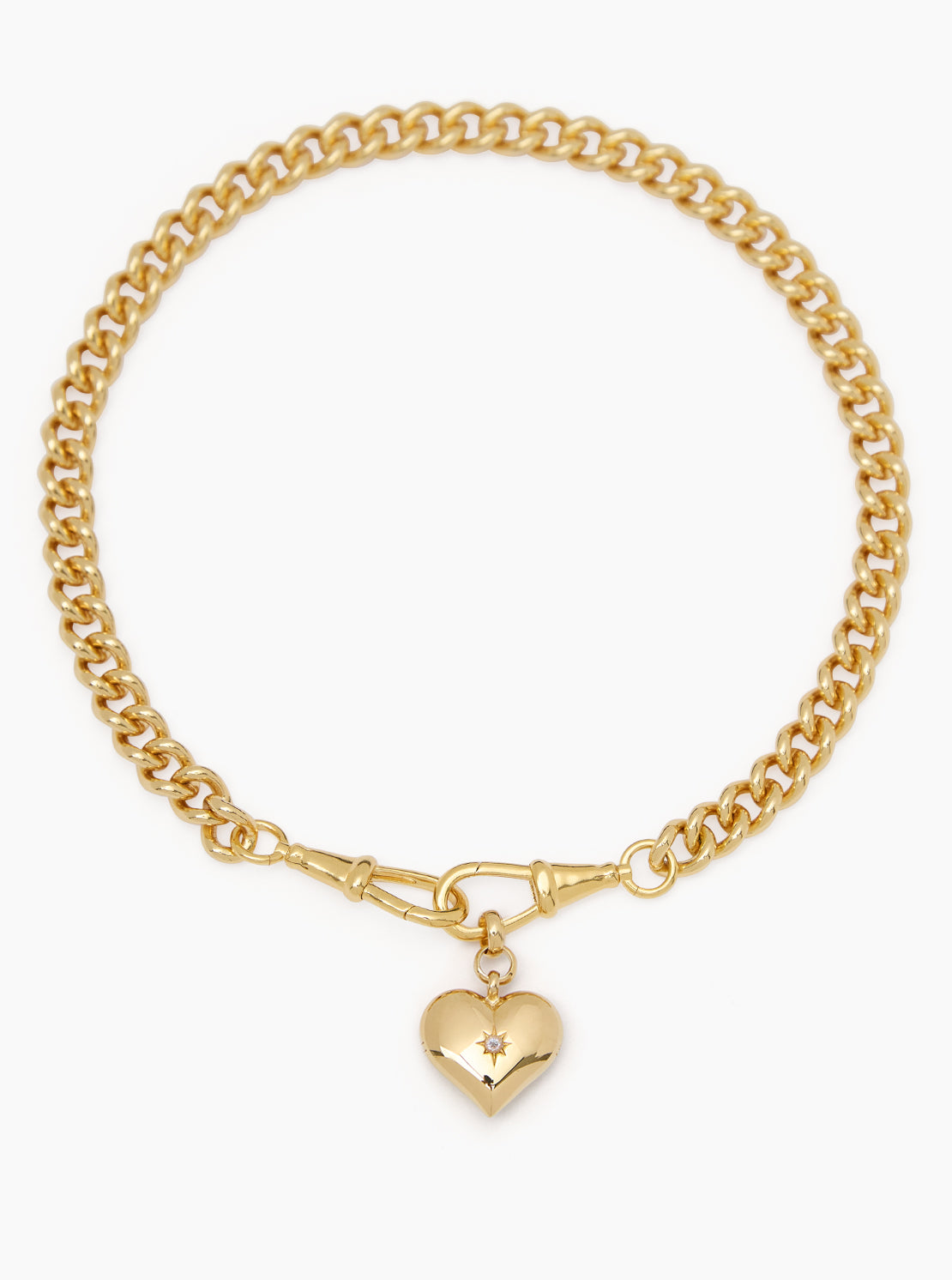 Large Gold Heart on Large Gold Curb Clipt Necklace