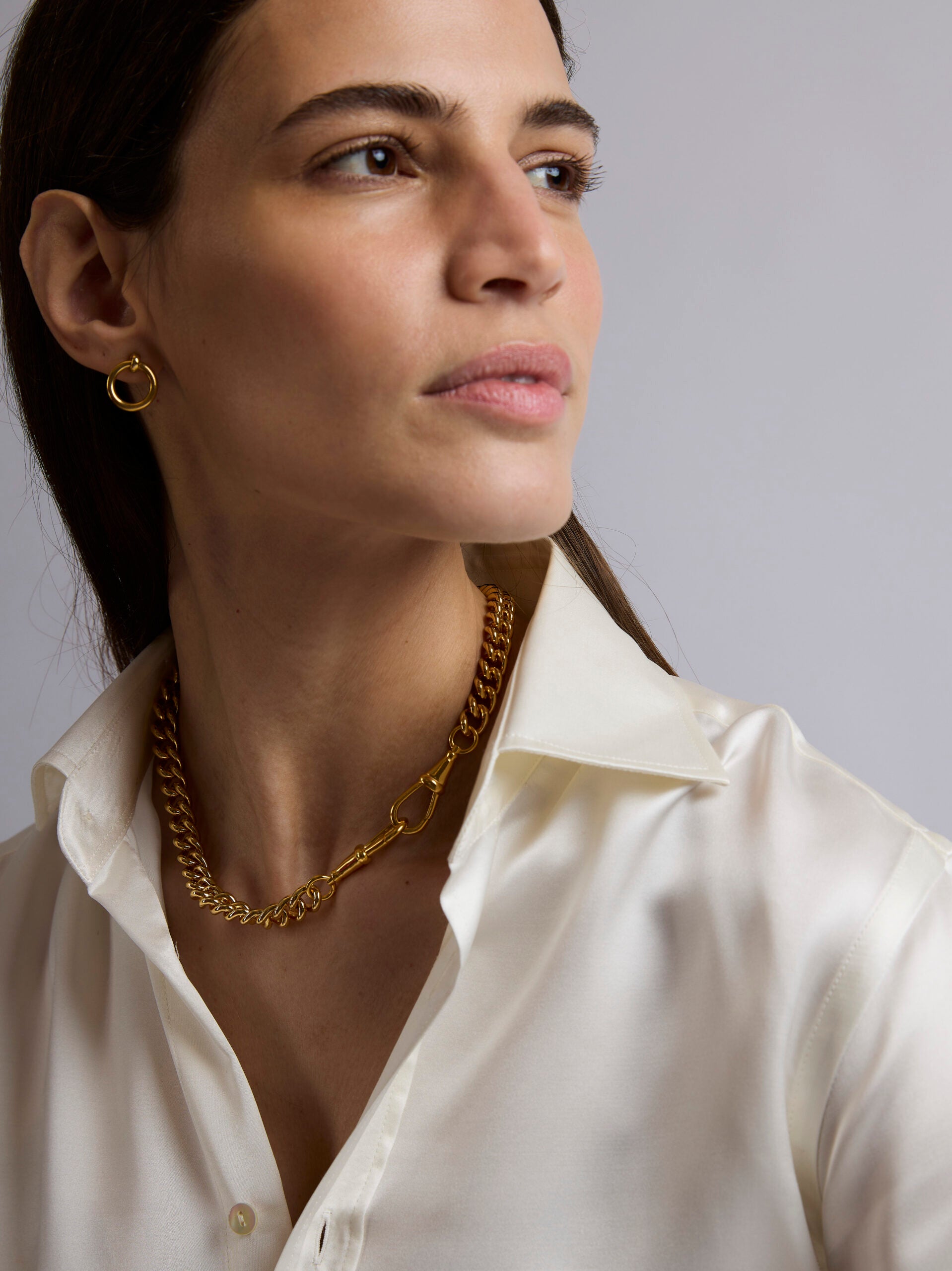 Large Gold Heart on Large Gold Curb Clipt Necklace