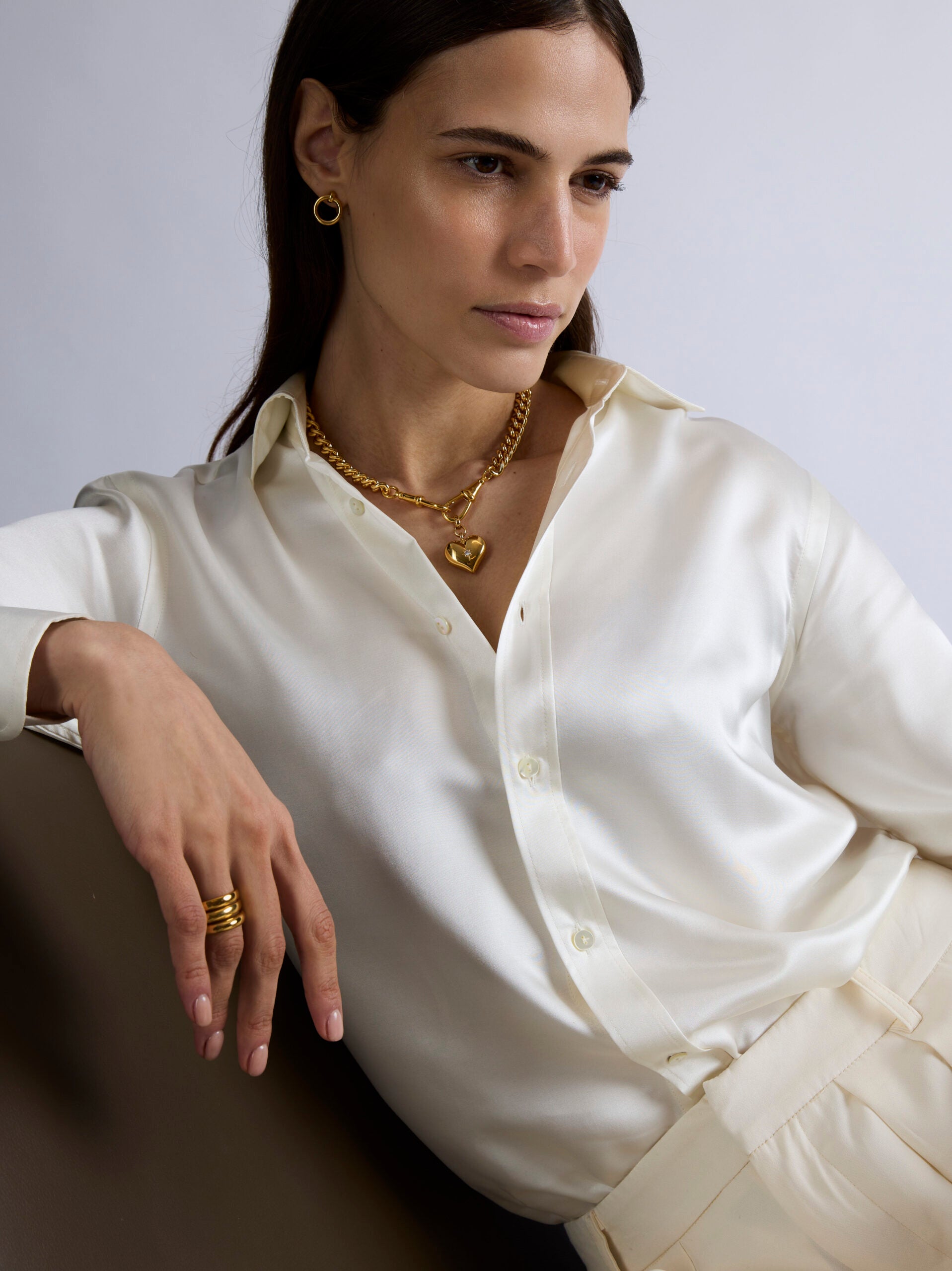 Large Gold Heart on Large Gold Curb Clipt Necklace