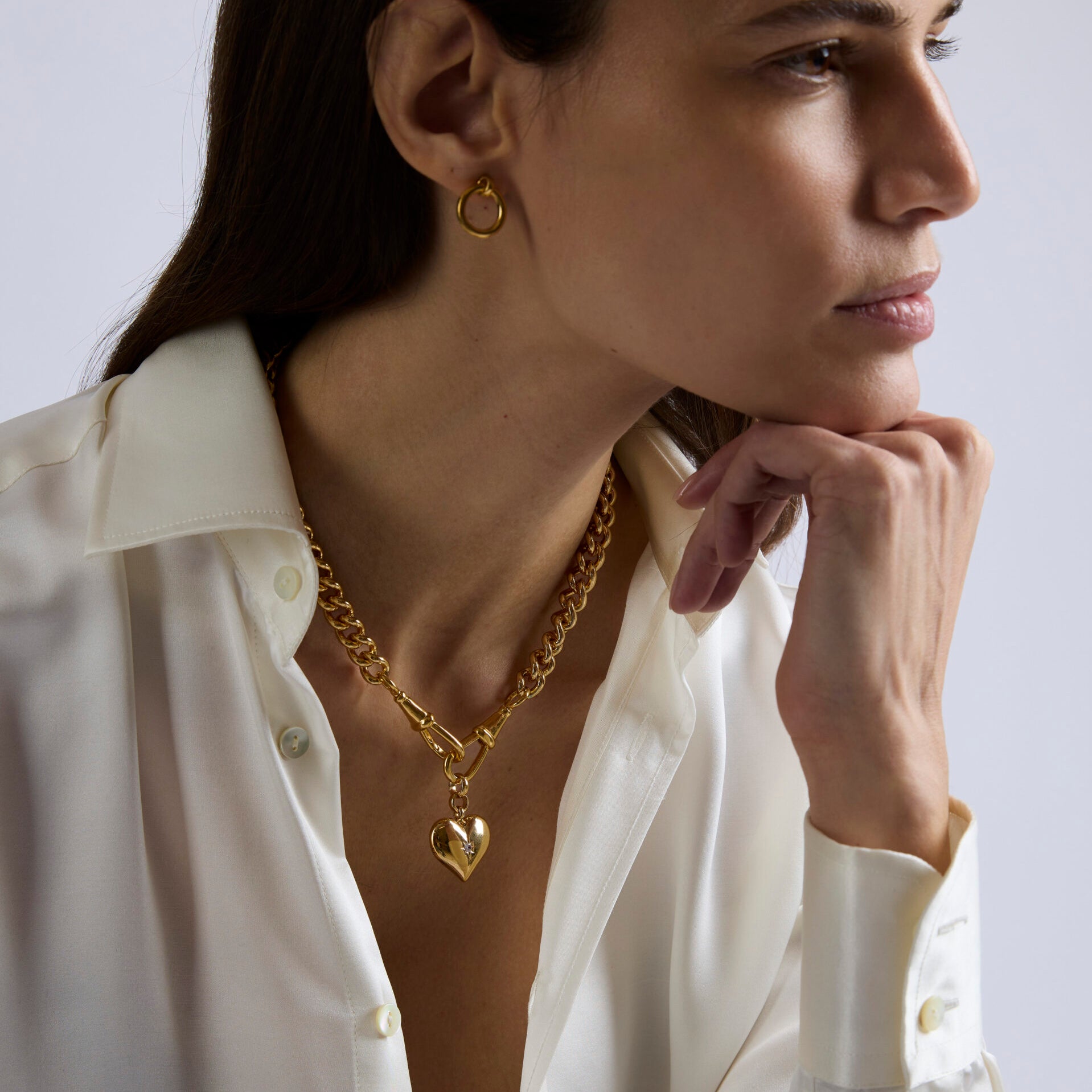 Large Gold Heart on Large Gold Curb Clipt Necklace