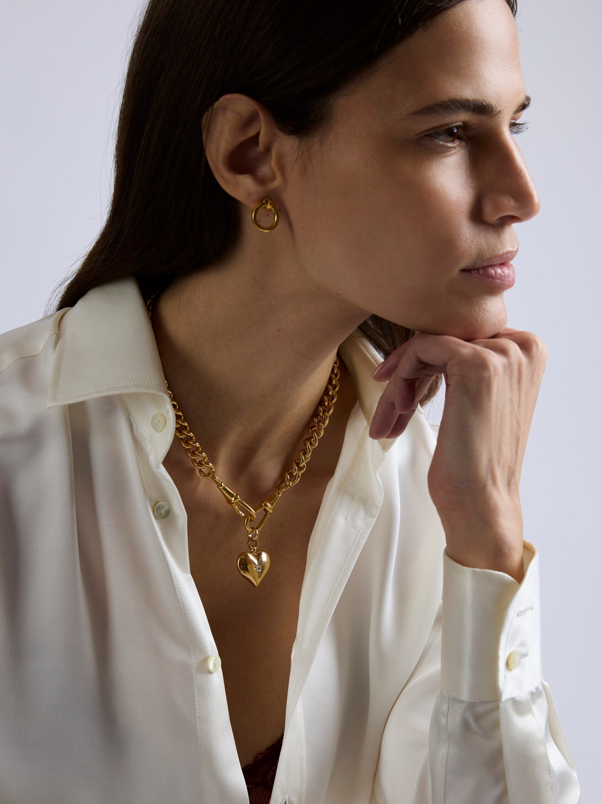 Large Gold Heart on Large Gold Curb Clipt Necklace